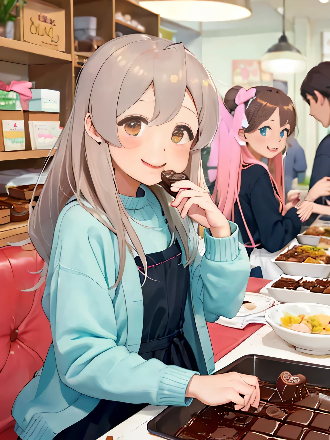highest quality、High resolution、detailed background、beautiful and detailed face、beautiful and smooth skin、skin texture、professional lighting、Beautiful  girl、cute hairstyle、sailor suit、
that is common to make homemade chocolates on Valentine&#39;s Day.。
that&#39;It&#39;s so cute to see them making chocolate with all their heart for their loved ones..。You can collect the ingredients and enjoy making chocolate together..。

Another cute idea is、Organize a chocolate exchange with friends or colleagues。.。
Let&#39;s all bring home-made chocolates、Have fun exchanging and share love and friendship.。

A date with your lover is a special occasion.。Enjoy lunch or dinner at your favorite cafe or restaurant、Watch a romantic movie at the cinema、Let&#39;s have a special time.。

that&#39;It would be nice to prepare a cute surprise present..。
for example, Leave cute letters and small handmade gifts in hidden places.、I would be happy if someone important found me.。.。

that&#39;Valentine&#39;s Day is also a fun situation.&#39;s Day party with friends and family.。
Valentine&#39;s themed game with cute decorations、Prepare elements to liven up the party、Let&#39;s all have fun together, Making sweets etc..。

