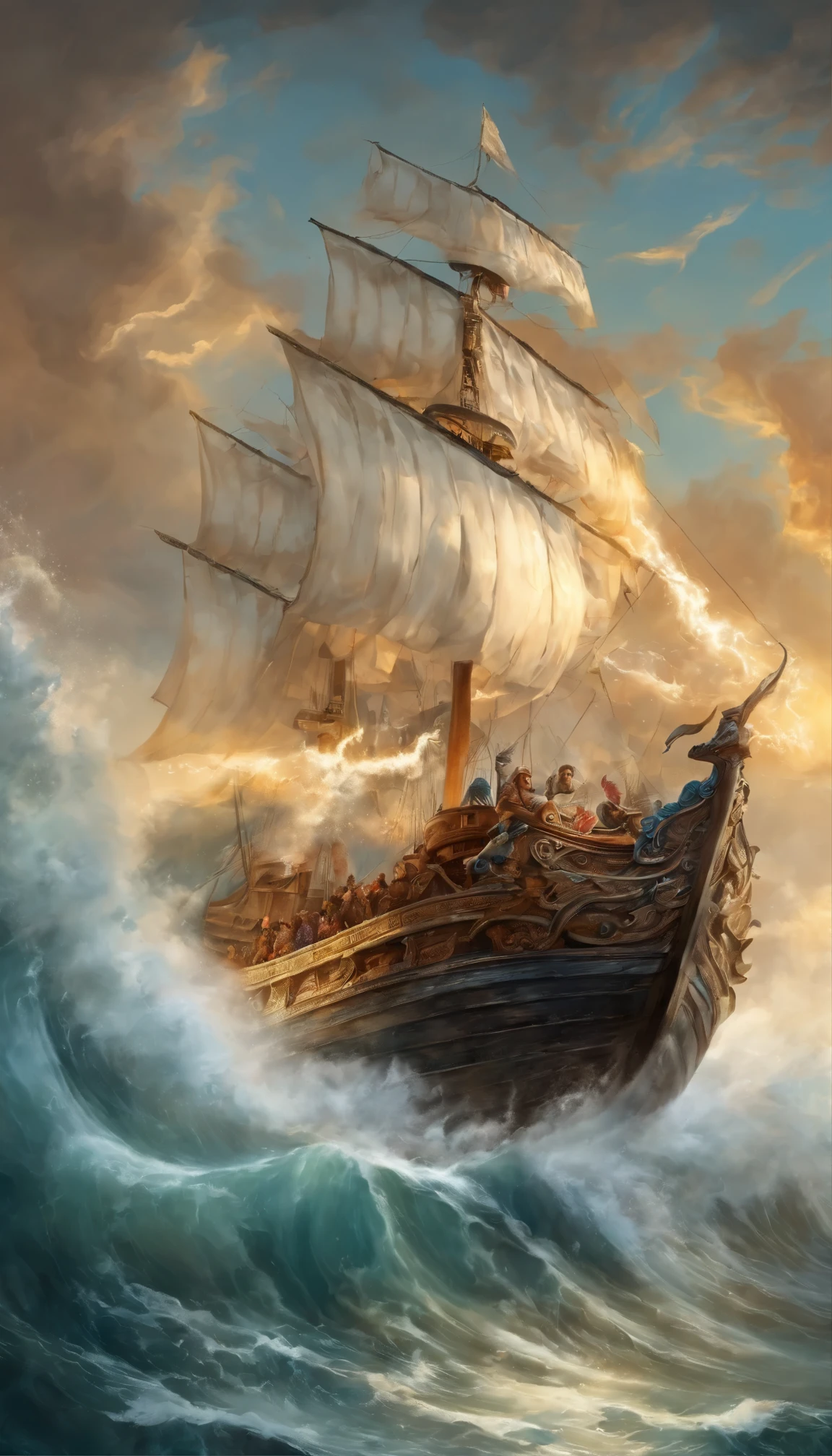 Vickers style, The graphics in the poster design are ocean colors, Chinese dragon in ink painting,, As a water god, Living in the North Sea, Control thunderstorms at sea, an ancient Chinese god, jesus stand against dragon and opened his hands, Super sharp,Realistic details,Auspicious clouds, depth of fields, God Ray, fantasy coloring, romanticism lain, art-deco, Cinematic lighting, Depth of field, Sparkle, god light, Ray tracing, Ultra-wide angle, first person perspective, Wide shot, hyper HD, High quality, High details, Textured skin, Best quality