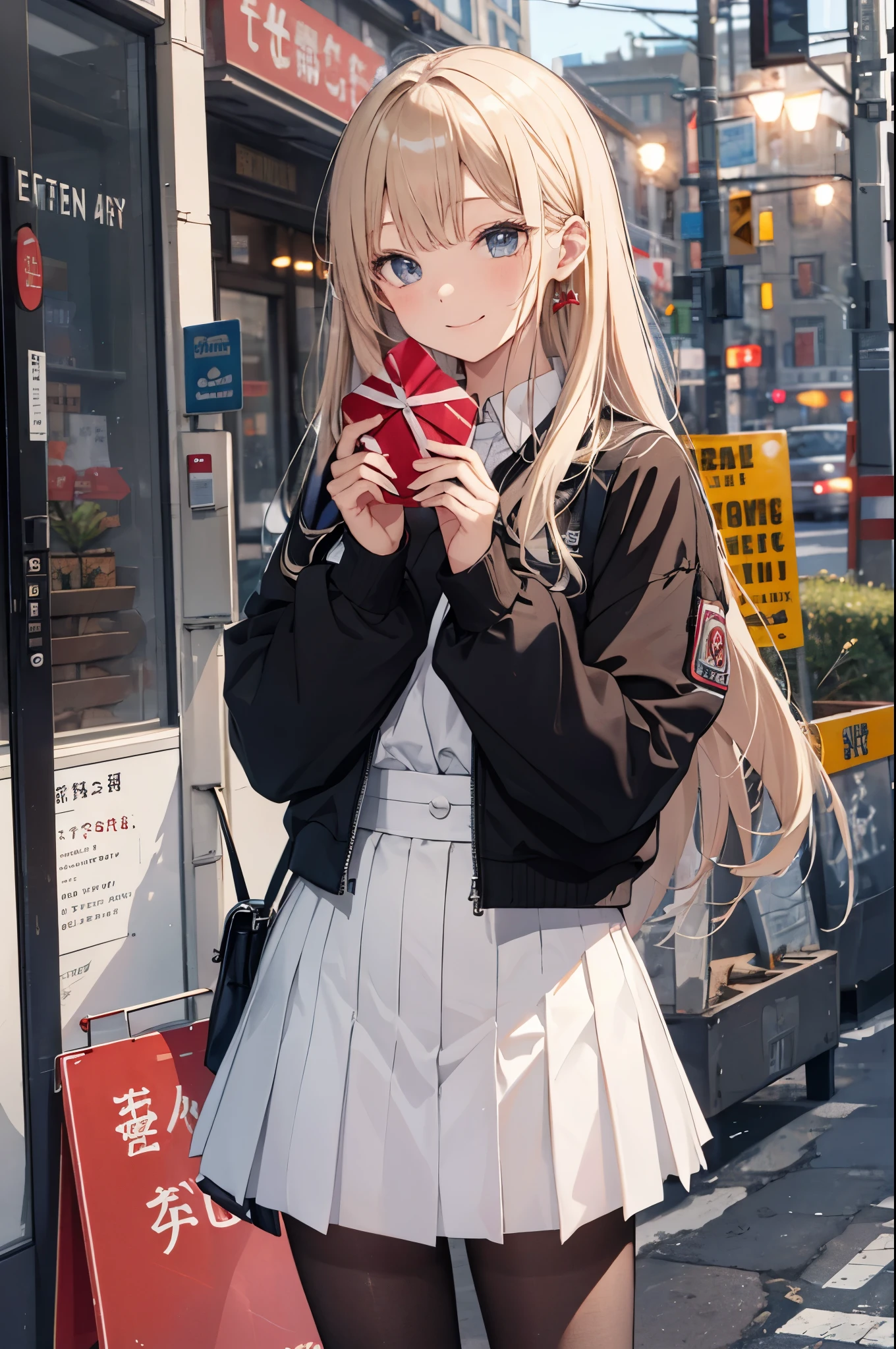 (Pretty sister:1.3)、happy face,spring atmosphere、suit figure、((valentine's day))、evening、blonde、Super detailed、Choco