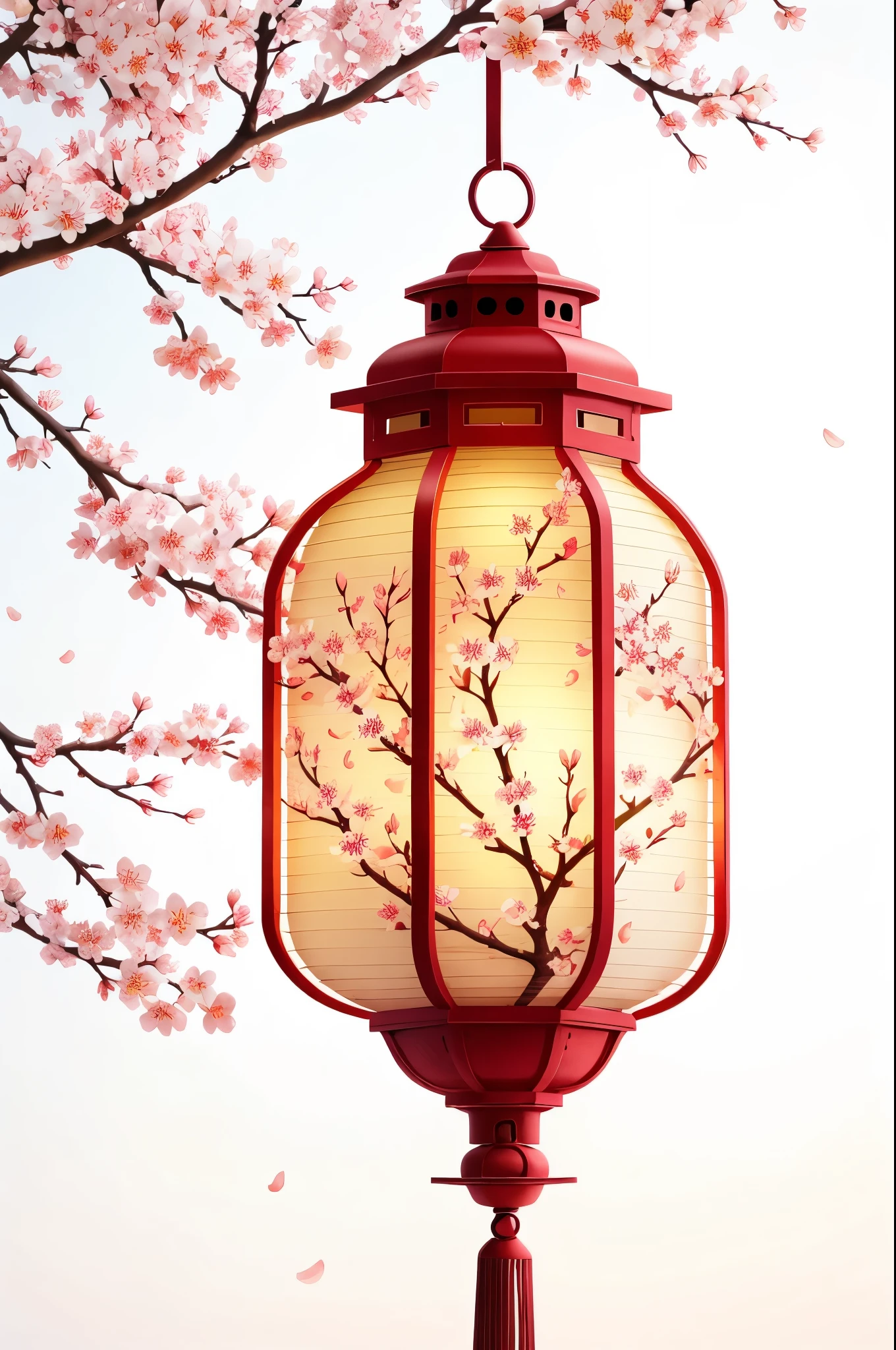 lantern,bare tree,branch,cherry blossoms,daisy,egasumi,floral background,floral print,flower,flower \(symbol\),hanami,lily \(flower\),mount fuji,no humans,petals,pink flower,plum blossoms,snowflake background,snowflakes,spring \(season\),tree,vase,white flower