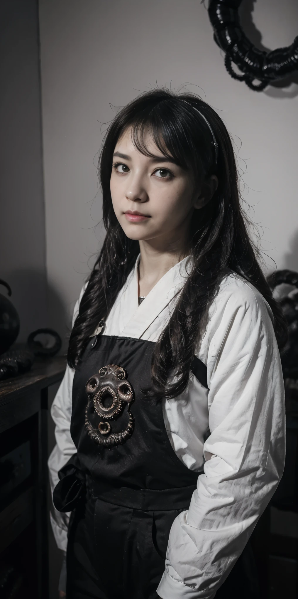 (1 girl:1.2), solo, himecut,traditional japanese clothes, red eyes,cartoon style, joe fenton, a black and white photo of deadpan, camping, unbecoming, gnawling, envy, Ghast (Lovecraftian),calm, soft smile, Wayne Barlowe,, in gochuumon wa usagi desu ka? style, nostalgic