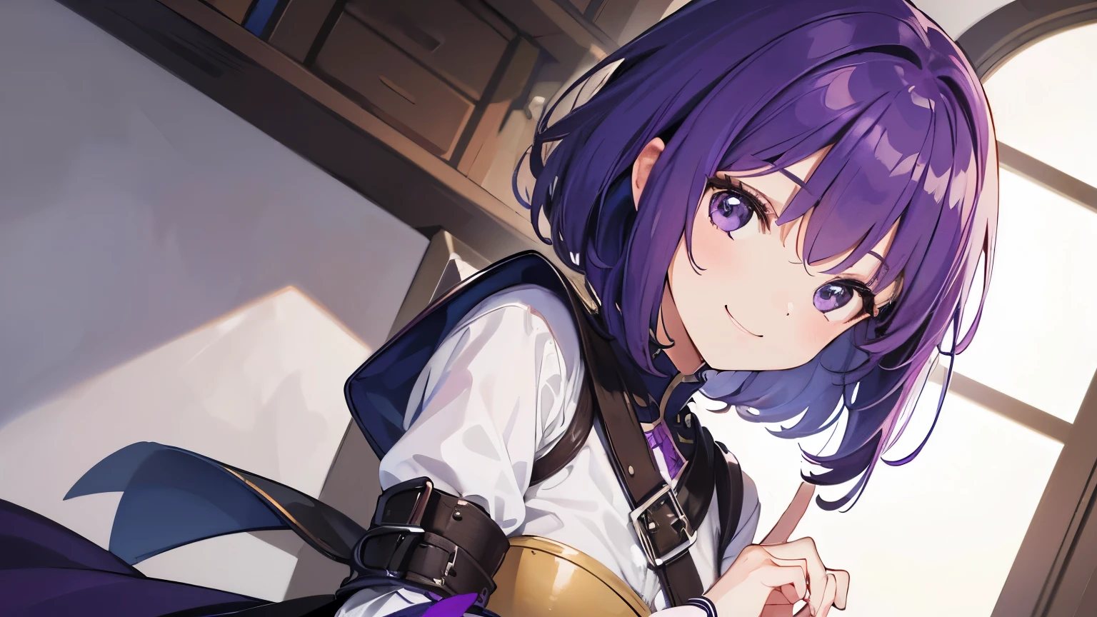 (T Masterpiece，4k wallpaper，best quality))、((girl１people))、(solo)、Brilliant，(purple hair)、(shortcut:1.3)、smile、middle ages、Princess