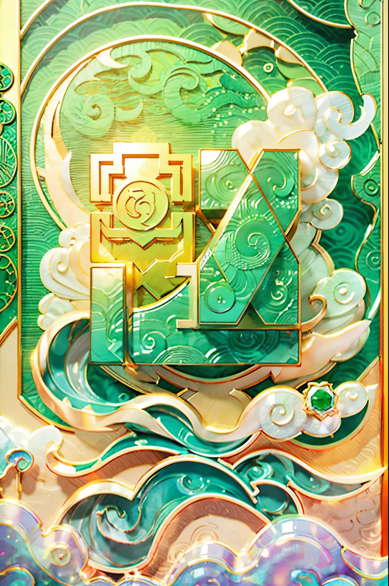 (number art, jade carving，jewellery design)，jade，gold, gold line, flowers， (Chinese cloud pattern:1.2), (Oriental elements, Chinese colors, senior color matching)， (3d sculpture，rendering by octane，volumettic light，Natural soft light，), (super delicate:1.2, lose focus:1.2, extremely colorful, Cinematic Lighting, Chiaroscuro,Ray Tracing), Masterpiece, super rich,super detailed,8k, 3ddianshang\(style\)