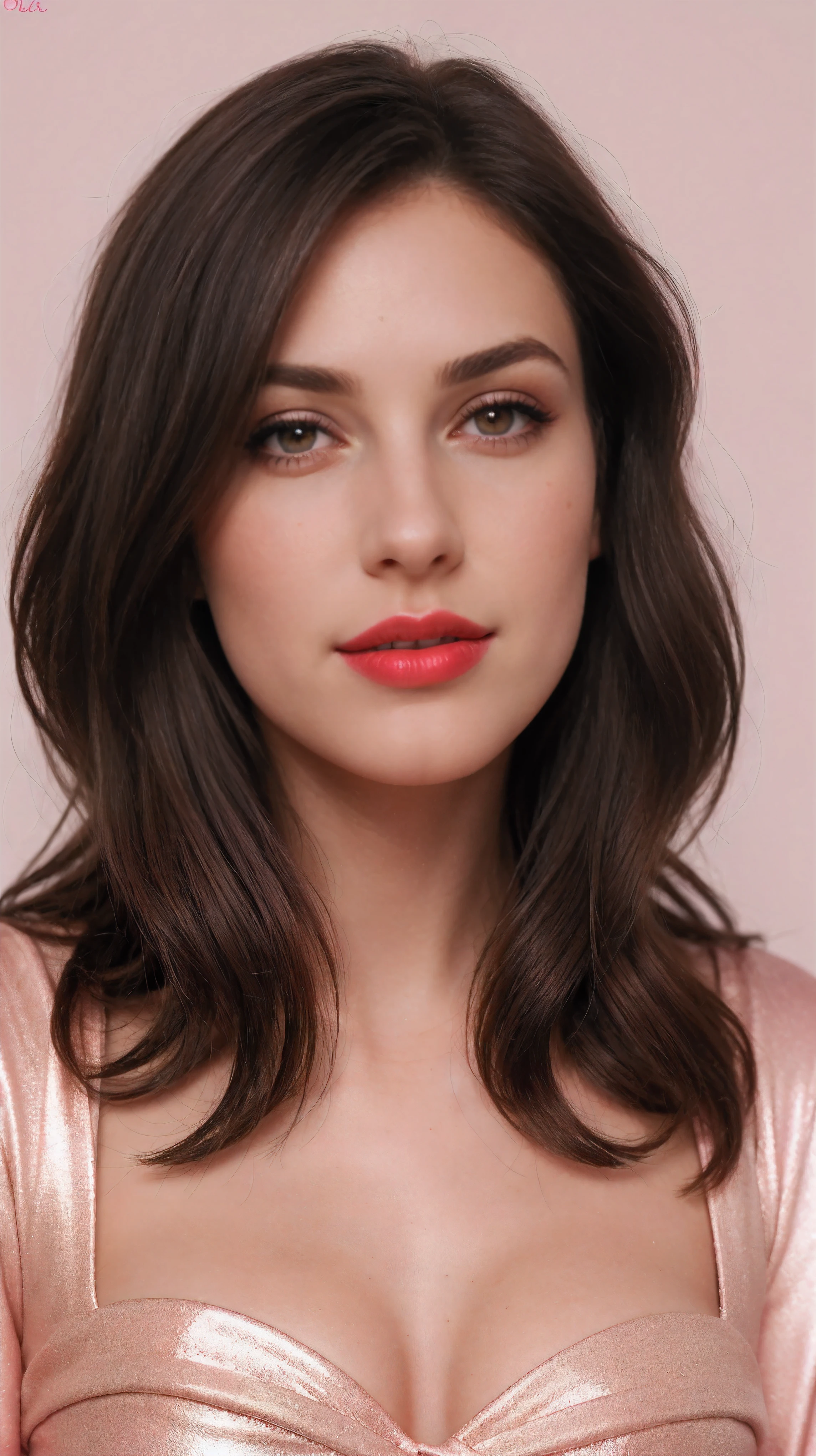 (La mejor calidad,realista:1),sexy, feliz, chaqueta color rojo, Ojos y labios detallados, pink dress, small breast, shy, blushing, shiny skinn, pastel skin, skin detailing, eye detailing, red lipstick, big detailed lips,