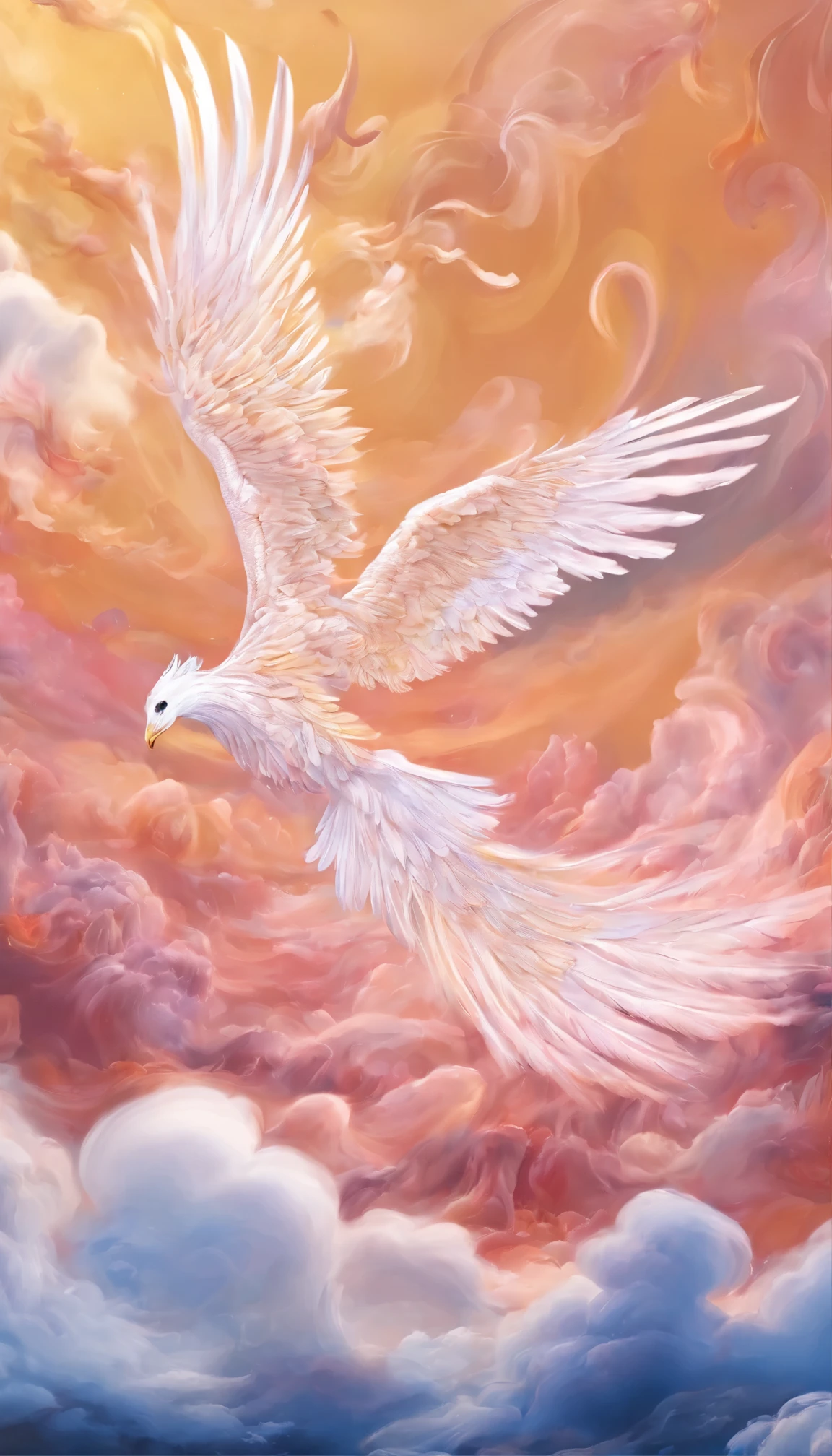 Blue sky in dreams，baiyun，Ultra-ethereal sky，Thick rolling white clouds，Like white clouds in a fairyland，The phoenix flies in a shape like a cloud，Clouds of giant birds spreading their wings，closeup cleavage，（ultra-realistic realism），（Unreal style），（8k wallpaper），（light and shadow effect），rendering by octane，White balance design，Extremely detailed picture depiction，wide angles，depth of fields，tmasterpiece，realisticlying，Beautifully depicted，A detailed，acurate，Works of masters，tmasterpiece