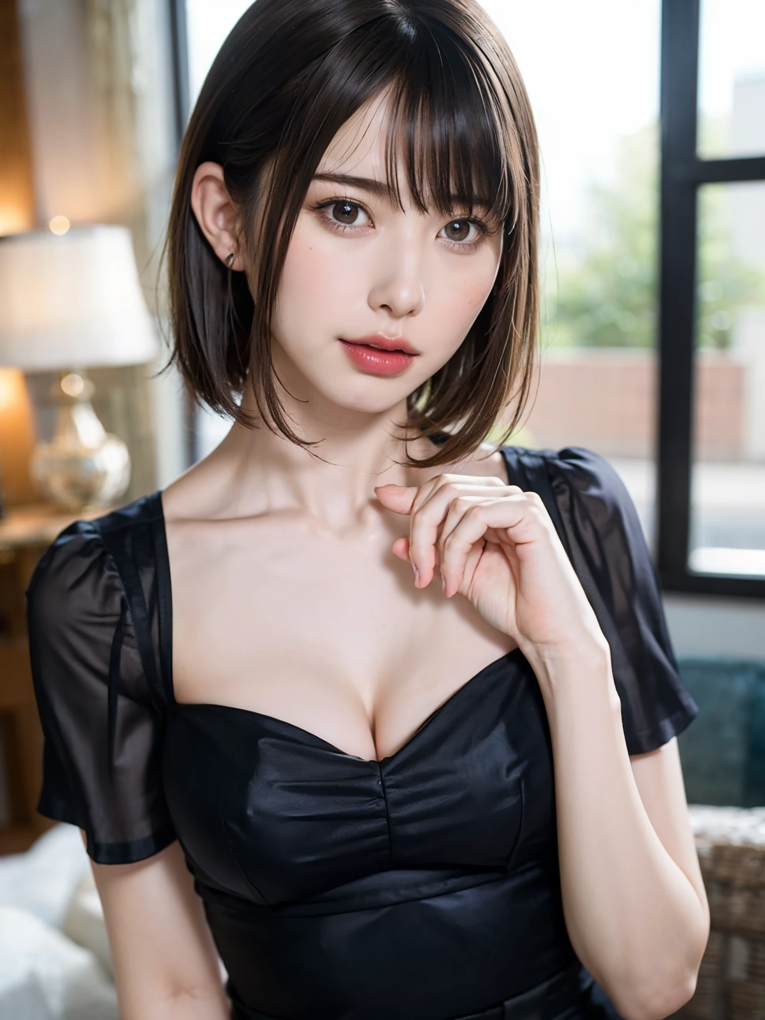 (table top, highest quality、high detail:1.4、very attractive beauty、Adds intense highlights to the eyes、look closely at the camera:1.4、Beautiful woman full of charm、ideal body proportions、perfect anatomy、brunette short bob hair、shiny hair、bangs:2、光沢のあるbangs:2、lip gloss),1 girl, Report, light brown shiny hair, scarf,realistic, looking at the viewer、Please tilt your head slightly, bright colored crystal light blue eyes, short and shiny hair、 chest中央に穴の開いた白いタートルネックの衣装,chestの真ん中に丸い穴のあるセクシーな白いタートルネック ニット セーター、 lips, lip gloss, Upper body、Big eyes、eyelash、face is a little red、embarrassing)、((italian road in winter))、((short hair with Big eyess、Give your students very powerful highlights、{Huge|big|Hugeな|mega} chest:2、very bigger chest:2、look at the audience、very beautiful beauty、show me your ears、long neck、smile a little、beautiful teeth、open your mouth and smile、heart shaped eyes))、28 years old、very cute super model、portrait:2、close your face:2