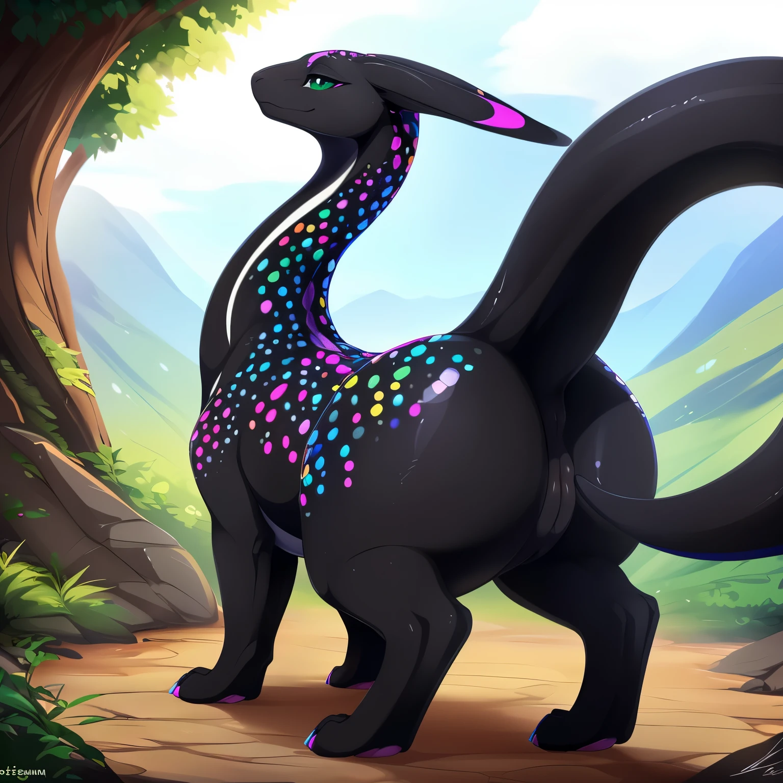 (black_gryphon), ((slugcat)), (all_black_body), otter, (feral_quadruped), (by shikaro), (by Inno-Sjoa), (by asaneman), (by DAGASI), female, big_butt, ((extremely_wide_excessively_massive_hyper_hips)) normal_tail, (massive_plump_hyper_labia), ((prismatic_speckles)), long_(floppy_ears), Long_neck, glistening_skin, ((digitigrade_extremely_tiny_paws)), Perfect_eyes), sexy, seductive, 1080p, (best quality), (masterpiece),