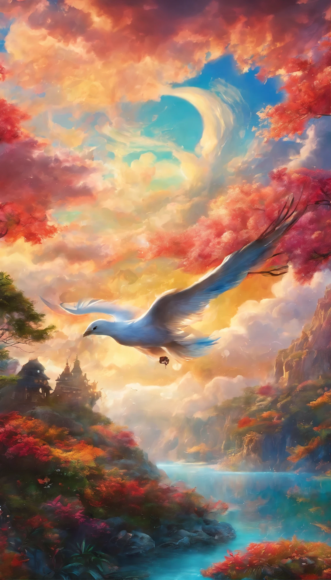 Blue sky in dreams,baiyun,Ultra-ethereal sky,Thick rolling white clouds,Like white clouds in a fairyland,Clouds in the shape of a phoenix,closeup cleavage,(ultra-realistic realism),(Unreal style),(8k wallpaper),(light and shadow effect),rendering by octane,White balance design,Extremely detailed picture depiction,wide angles,depth of fields,tmasterpiece,realisticlying,Beautifully depicted,A detailed,acurate,Works of masters,tmasterpiece