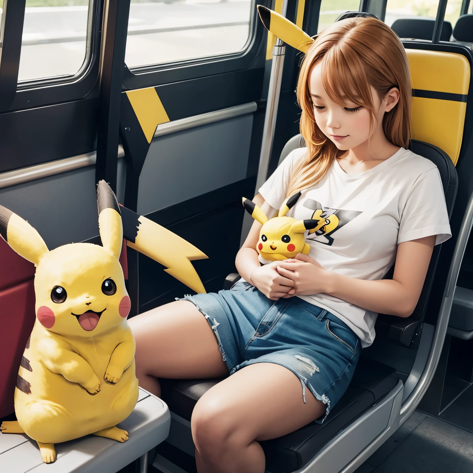 Drawing Pikachu sitting on a bus 