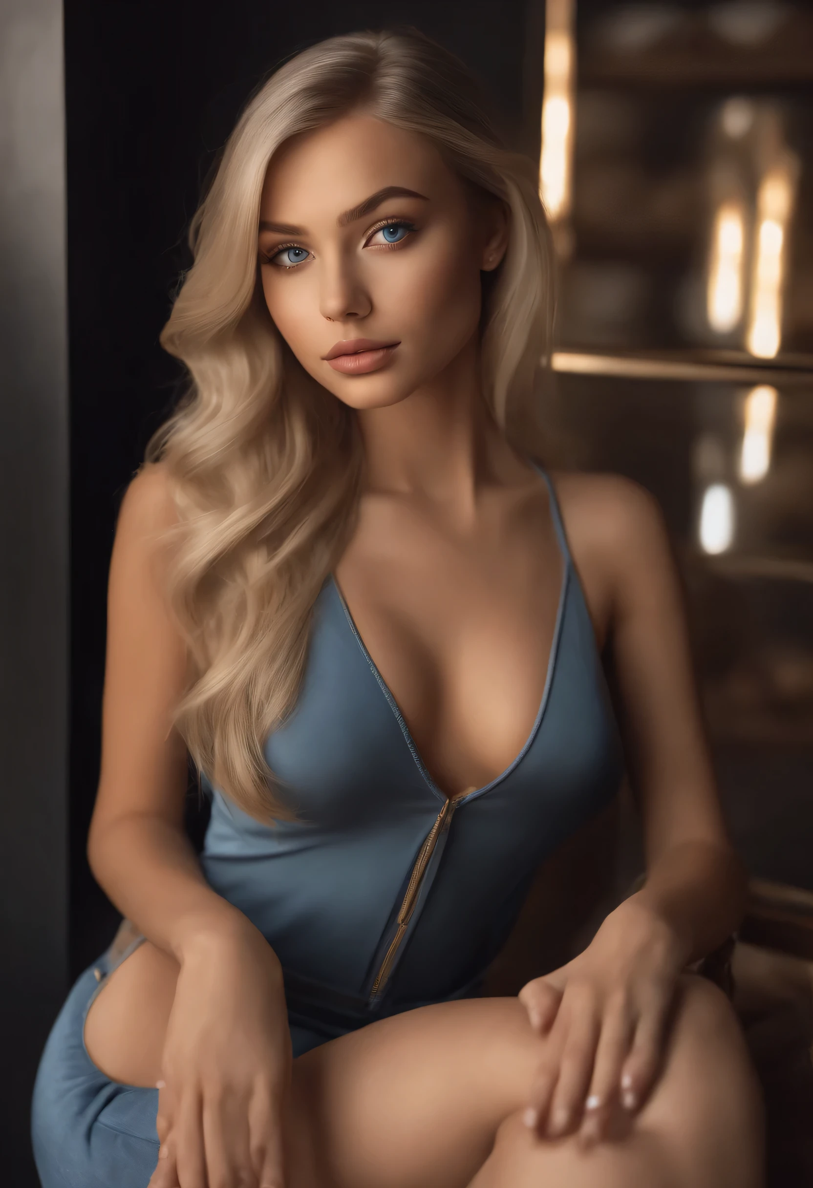 arafed woman fully , sexy girl with blue eyes, ultra realistic, meticulously detailed, portrait sophie mudd, blonde hair and large eyes, selfie of a young woman, bedroom eyes, violet myers, without makeup, natural makeup, looking directly at the camera, face with artgram, subtle makeup, stunning full body shot kneeling at shopping mall, medium to large size bust, wearing no clothes
