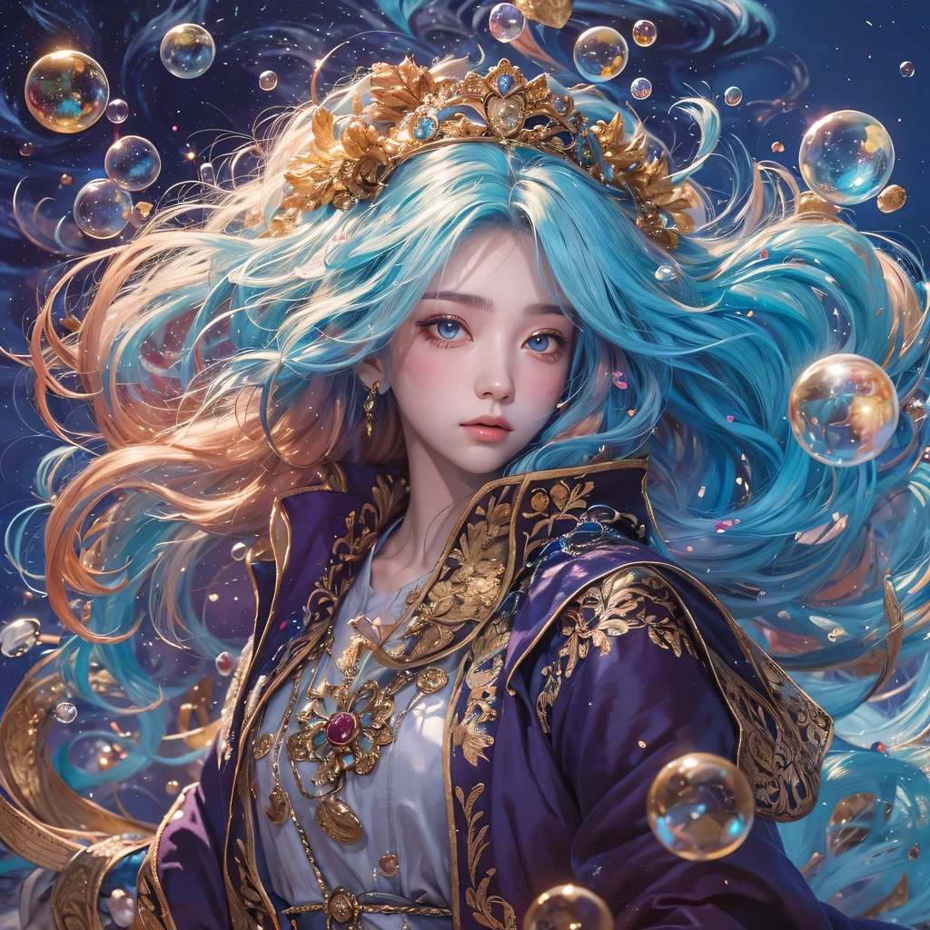blue,blue,enamel,agate,A flesh-colored world,Blood Blue Maiden 32k(masterpiece,HD,Aoyama Pond,超HD,32k)长长的飘逸亮blue头发,blood pool,Ziddink, a color,grumpy (After greeting), (Linen scarf), fighting stance, looking at the ground, long white hair, 漂浮的亮blue, Fire cloud gold headdress, Chinese long-sleeved gold silk burgundy garment, (Abstract metaverse splash:1.2), White background,Peony flower vitality protector(realistically:1.4),bright purple hair,Smoke on the road,The background is very pure, high resolution, detail, RAW photos, Sharp Re, Nikon D850 film photo by Jefferies Lee 4 Kodak Portra 400 camera F1.6 guns, colorful, Ultra-realistic and vivid textures, dramatic lighting, Unreal Engine Art Station Trend, Sinest 800,一个有着长长的飘逸亮blue头发的女孩,huge colorful bubbles