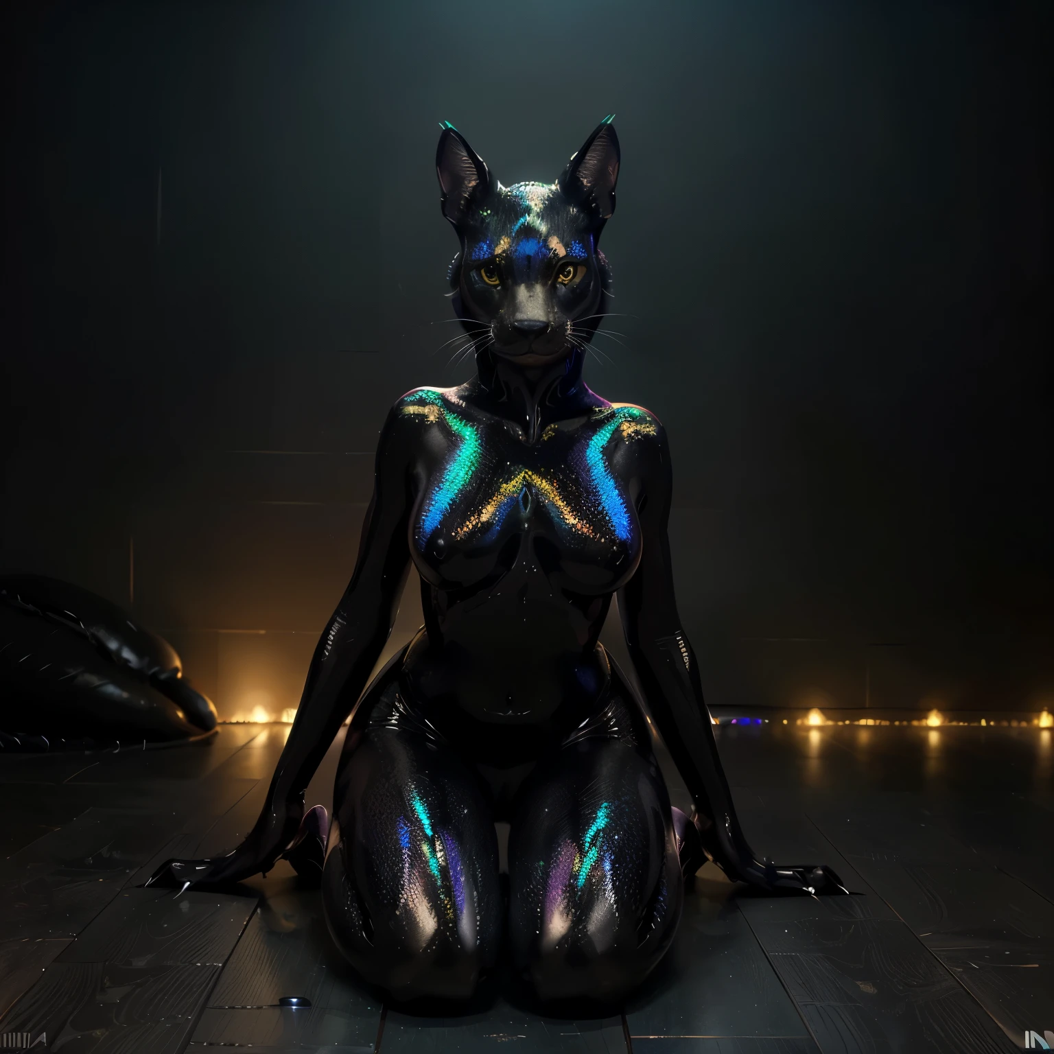 (black_gryphon), ((slugcat)), (all_black_body), otter, (feral_quadruped), (by shikaro), (by Inno-Sjoa), (by asaneman), (by DAGASI), female, big_butt, ((extremely_wide_excessively_massive_hyper_hips)) normal_tail, (massive_plump_hyper_labia), ((prismatic_speckles)), long_(floppy_ears), Long_neck, (glistening_skin), ((digitigrade_extremely_tiny_paws)), Perfect_eyes), sexy, seductive, 1080p, (best quality), (masterpiece),