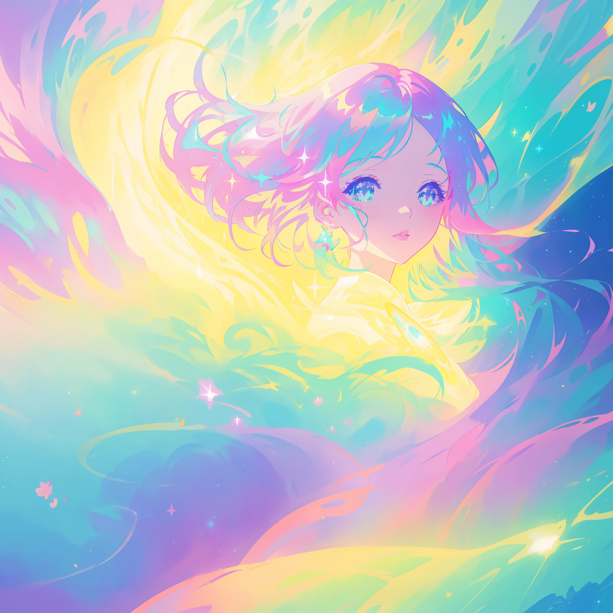 beautiful anime girl in colorful liquid dress, (((sparkling))), aqua mint blue and purple colors, vibrant pastel colors, (colorful), magical lights, sparkling lines of light, inspired by Glen Keane, inspired by Lois van Baarle, disney art style, by Lois van Baarle, glowing aura around her, by Glen Keane, jen bartel, glowing lights! digital painting, flowing glowing hair, glowing flowing hair, beautiful digital illustration, fantasia background, whimsical, magical, fantasy, beautiful face, ((masterpiece, best quality)), intricate details, highly detailed, sharp focus, 8k resolution, sparkling detailed eyes, liquid watercolor