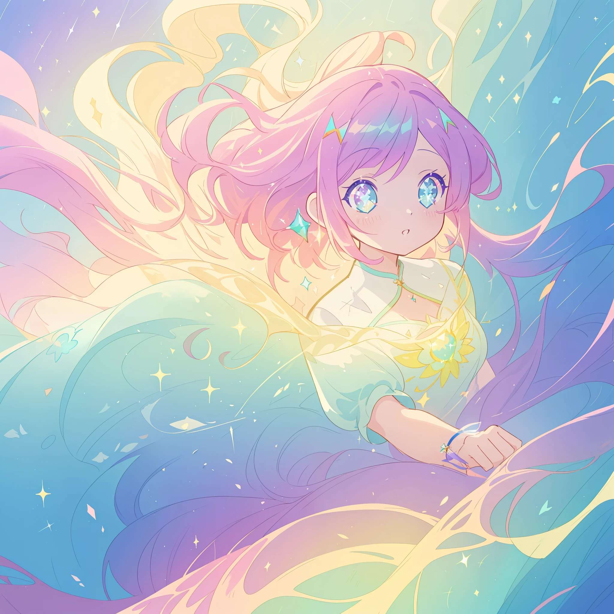 beautiful anime girl in colorful liquid dress, (((sparkling))), aqua mint blue and purple colors, vibrant pastel colors, (colorful), magical lights, sparkling lines of light, inspired by Glen Keane, inspired by Lois van Baarle, disney art style, by Lois van Baarle, glowing aura around her, by Glen Keane, jen bartel, glowing lights! digital painting, flowing glowing hair, glowing flowing hair, beautiful digital illustration, fantasia background, whimsical, magical, fantasy, beautiful face, ((masterpiece, best quality)), intricate details, highly detailed, sharp focus, 8k resolution, sparkling detailed eyes, liquid watercolor