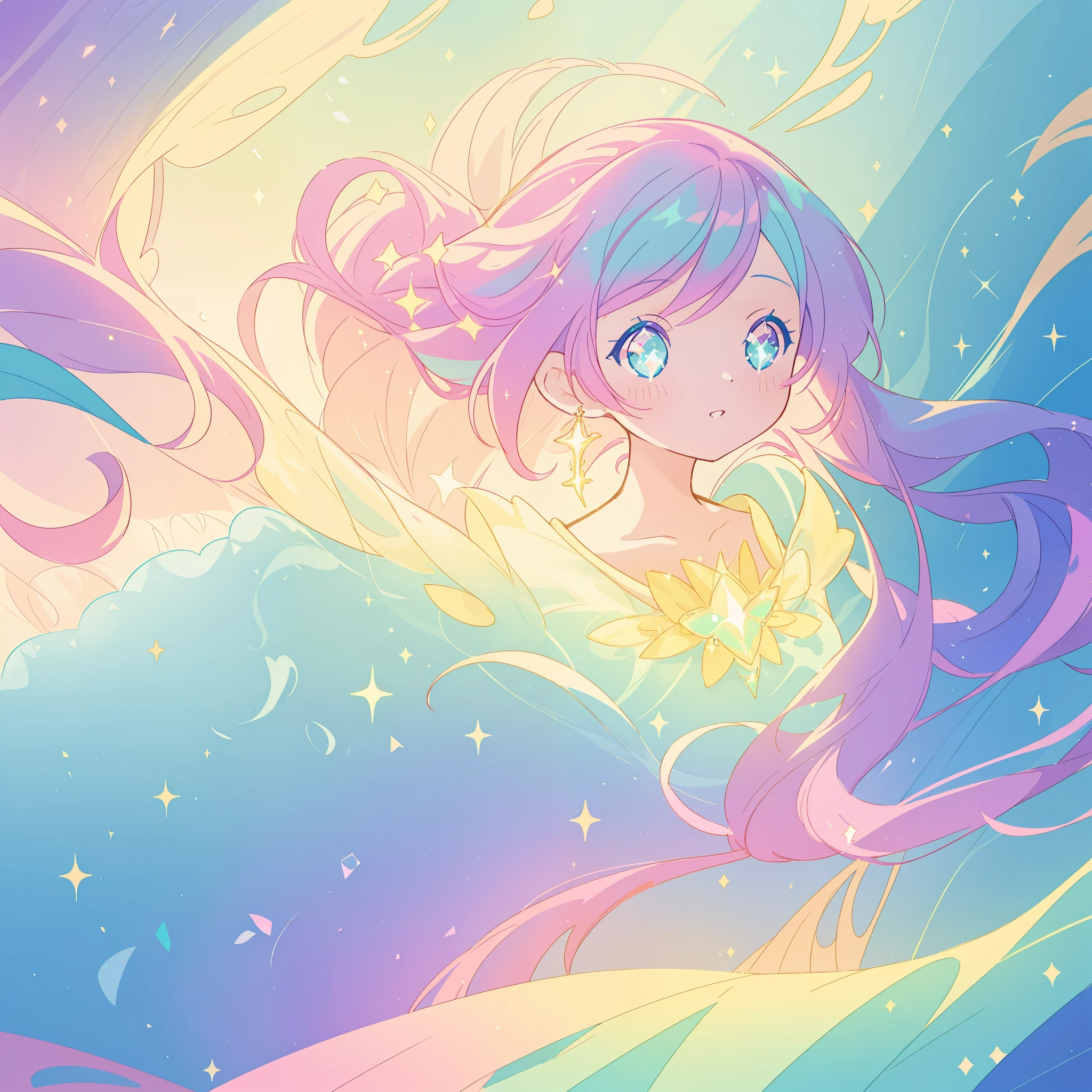 beautiful anime girl in colorful liquid dress, (((sparkling))), aqua mint blue and purple colors, vibrant pastel colors, (colorful), magical lights, sparkling lines of light, inspired by Glen Keane, inspired by Lois van Baarle, disney art style, by Lois van Baarle, glowing aura around her, by Glen Keane, jen bartel, glowing lights! digital painting, flowing glowing hair, glowing flowing hair, beautiful digital illustration, fantasia background, whimsical, magical, fantasy, beautiful face, ((masterpiece, best quality)), intricate details, highly detailed, sharp focus, 8k resolution, sparkling detailed eyes, liquid watercolor