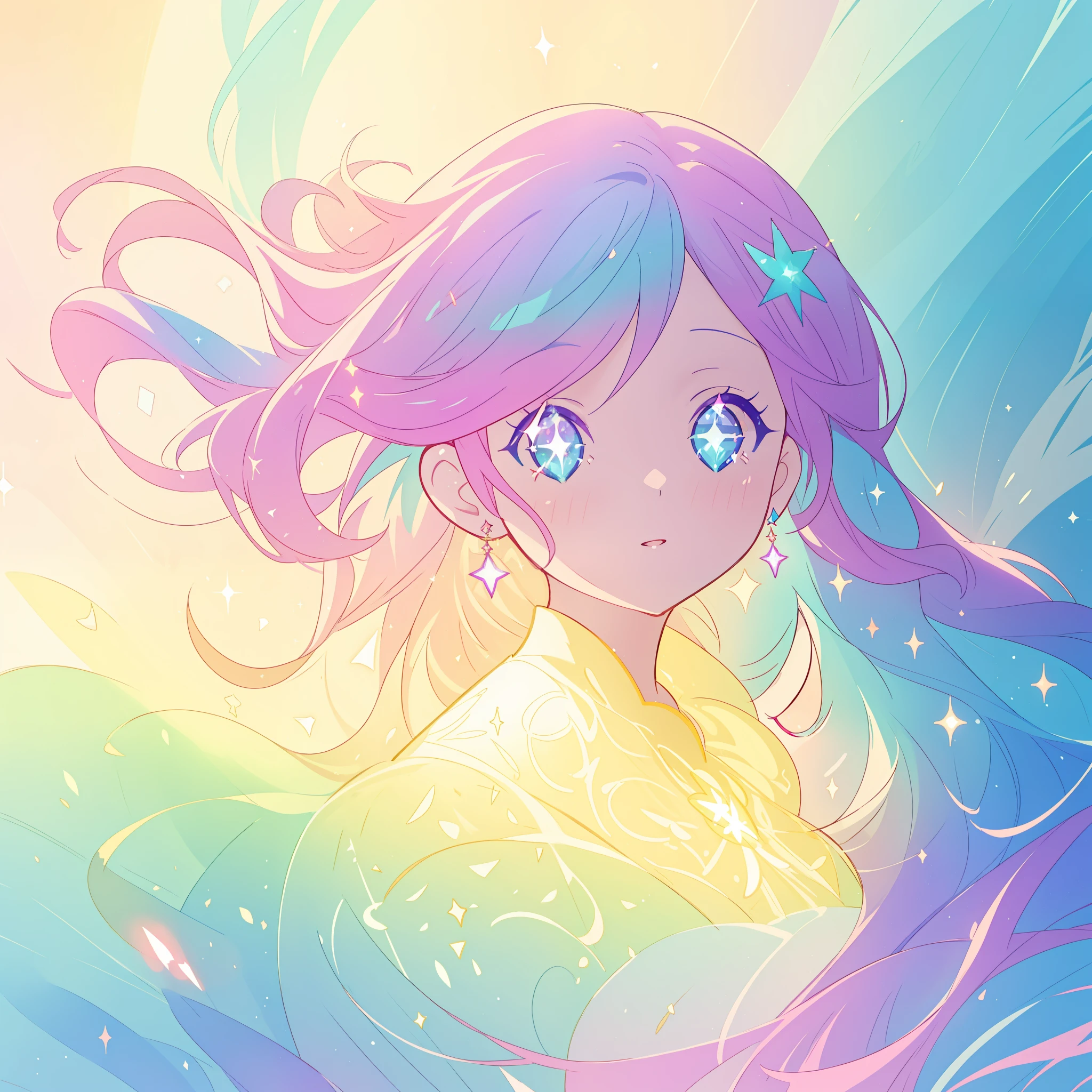 beautiful anime girl in colorful liquid dress, (((sparkling))), aqua mint blue and purple colors, vibrant pastel colors, (colorful), magical lights, sparkling lines of light, inspired by Glen Keane, inspired by Lois van Baarle, disney art style, by Lois van Baarle, glowing aura around her, by Glen Keane, jen bartel, glowing lights! digital painting, flowing glowing hair, glowing flowing hair, beautiful digital illustration, fantasia background, whimsical, magical, fantasy, beautiful face, ((masterpiece, best quality)), intricate details, highly detailed, sharp focus, 8k resolution, sparkling detailed eyes, liquid watercolor