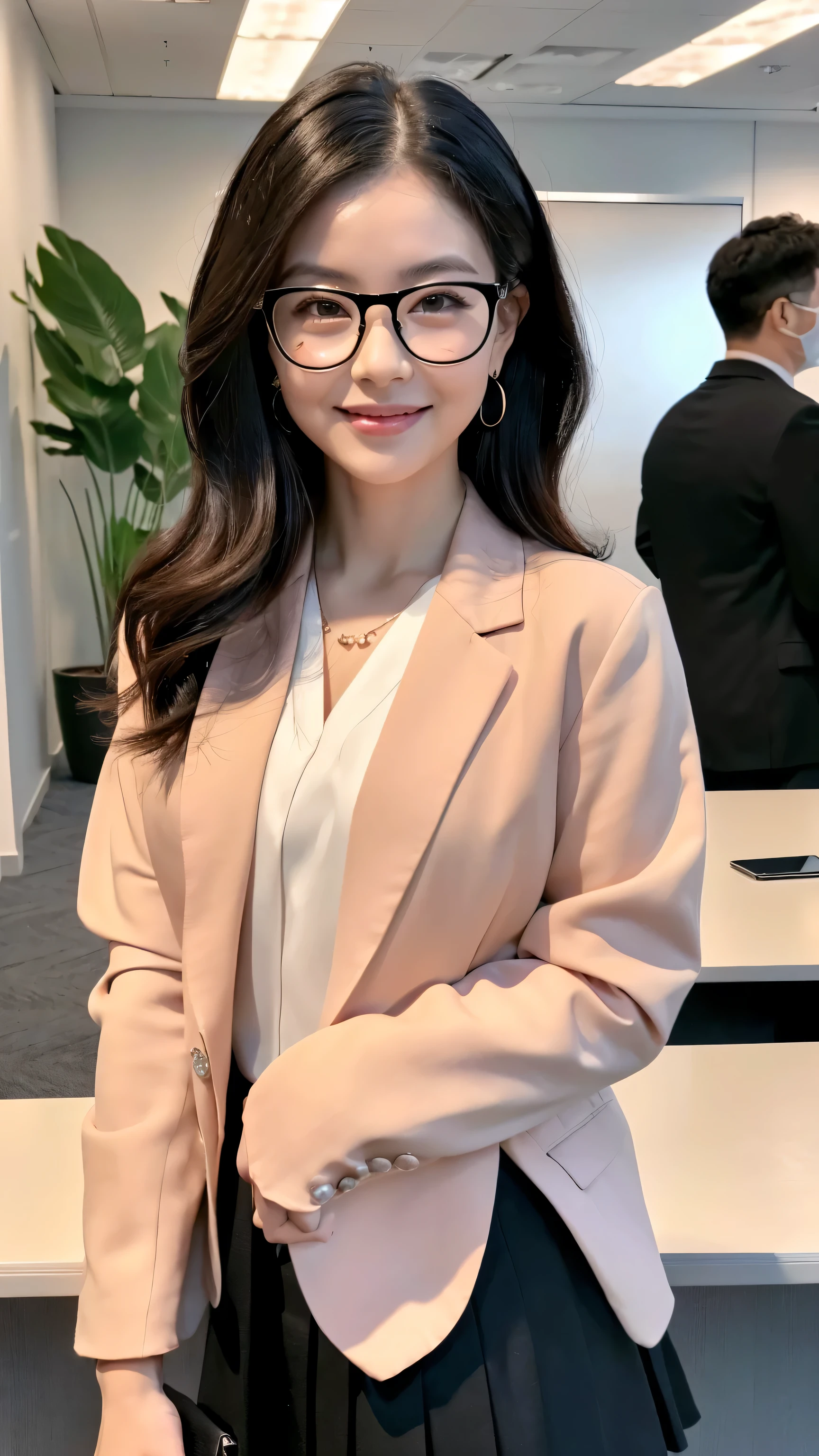 2 heads、Two women in suits posing on a bed holding a remote control, Wearing glasses, Thick glasses, Japanese Model, Wearing glasses on, With a captivating smile, sexy look at the camera, Seductively facing forward, 黒いWearing glassesいる, Posing together in suits, Lovely lady, captivating and mesmerizing, ゴージャスなJapanese Model, Japanese Goddess, sexy :8