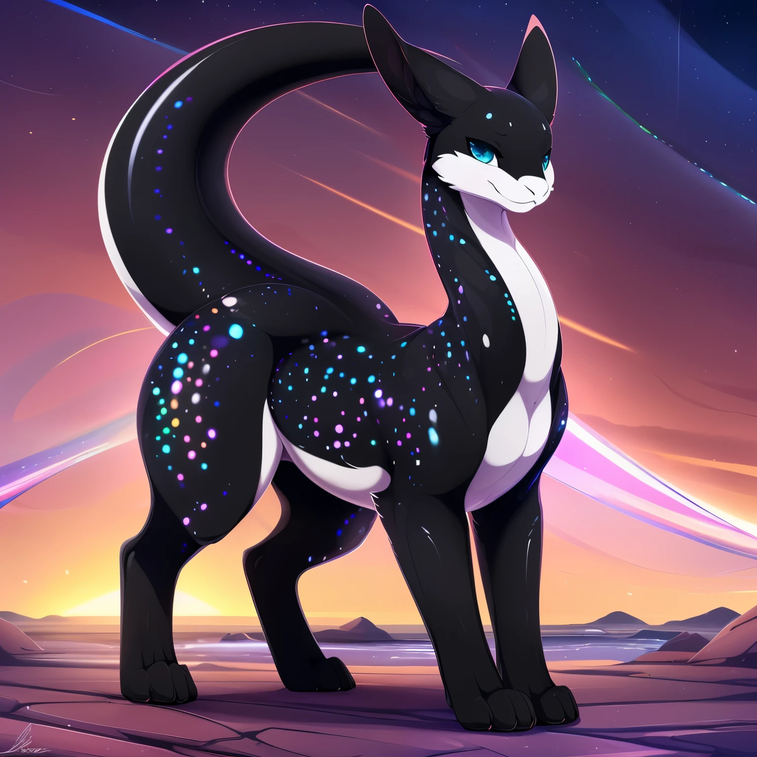(black_gryphon), ((slugcat)), \(rain_world\), (all_black_body), otter, ((feral_quadruped)), (by shikaro), (by Inno-Sjoa), (by asaneman), (by DAGASI), female, big_butt, ((extremely_wide_excessively_massive_hyper_hips)) normal_tail, (massive_plump_hyper_labia), ((prismatic_speckles)), long_(floppy_ears), Long_neck, (glistening_skin), ((digitigrade_extremely_tiny_paws)), Perfect_eyes), sexy, seductive, 1080p, (best quality), (masterpiece),