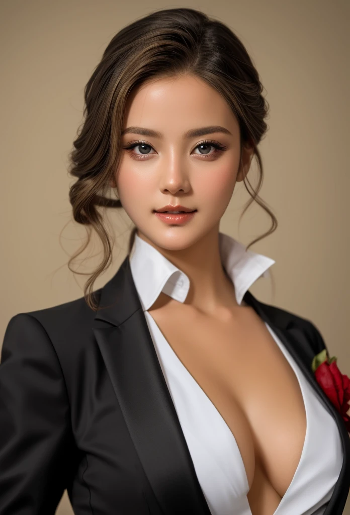arafed blonde woman in a black suit and white shirt black leather choker , tattoo, posing for a picture, young female in black tuxedo, photo of a beautiful woman, stunning elegant pose, gorgeous woman, elegant fashion model, jaw dropping beauty, elegant posed, elegant woman, gorgeous beautiful woman, girl in suit, attractive woman, stunning woman, girl in a suit, elegant portrait, gorgeous elegant attractive
