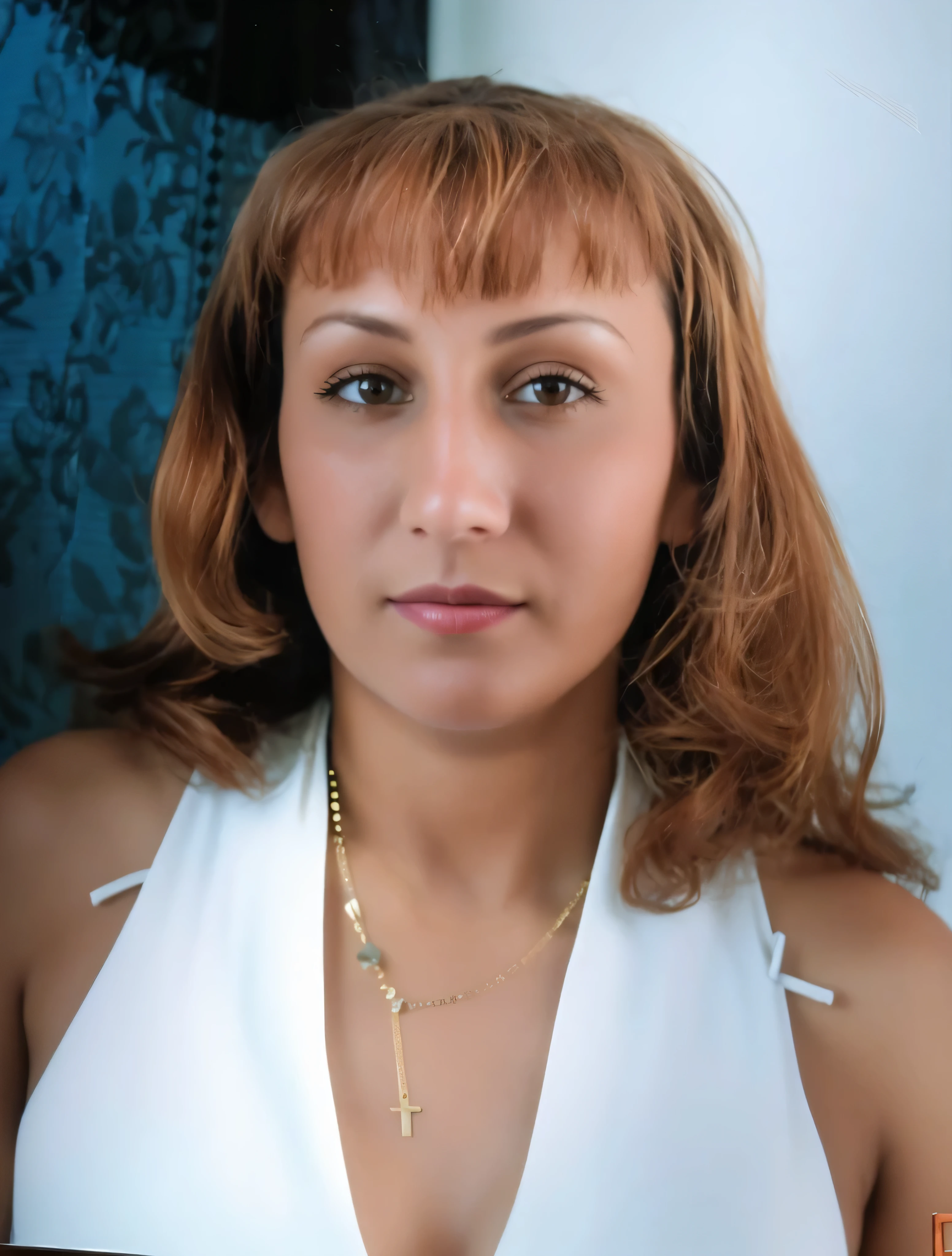 hay una mujer con un collar y un top blanco, retrato de morana, foto de una mujer, anastasia ovchinnikova, 30 year old Cuban woman., portrait of a 40 year old woman, Sofia Melenko, moleksandra shchaslyva, Alina Ivánchenko, Angelina Stroganova