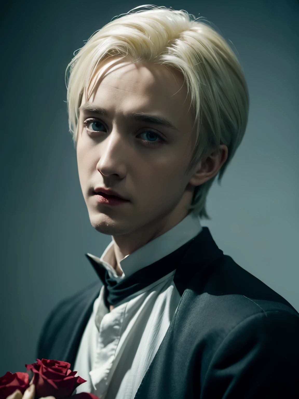 Draco Malfoy played by Tom Felton，A red rose，Cool and handsome，grace，Exquisite，meticulous portrait