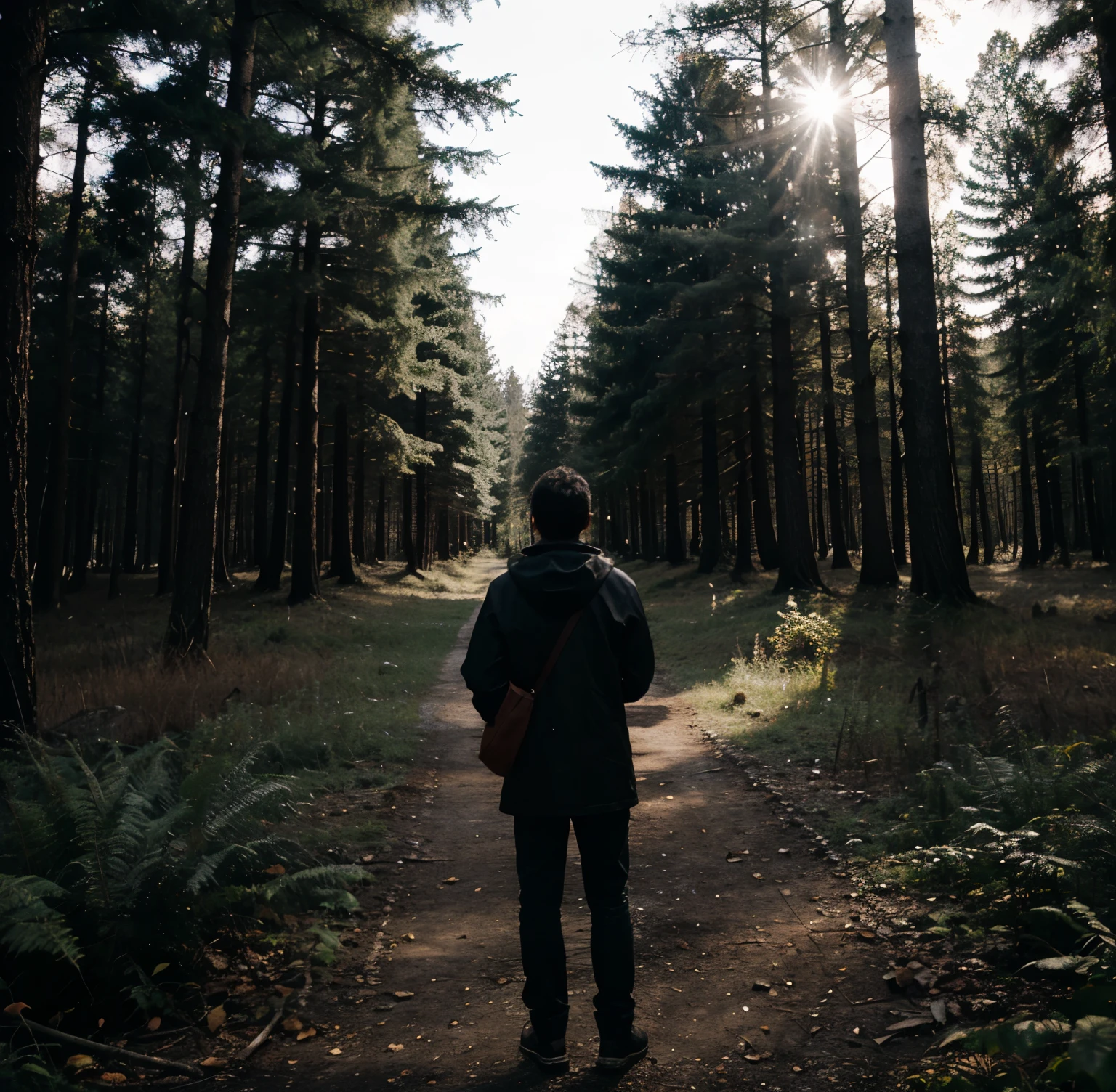 "A  looking at a dark forest."