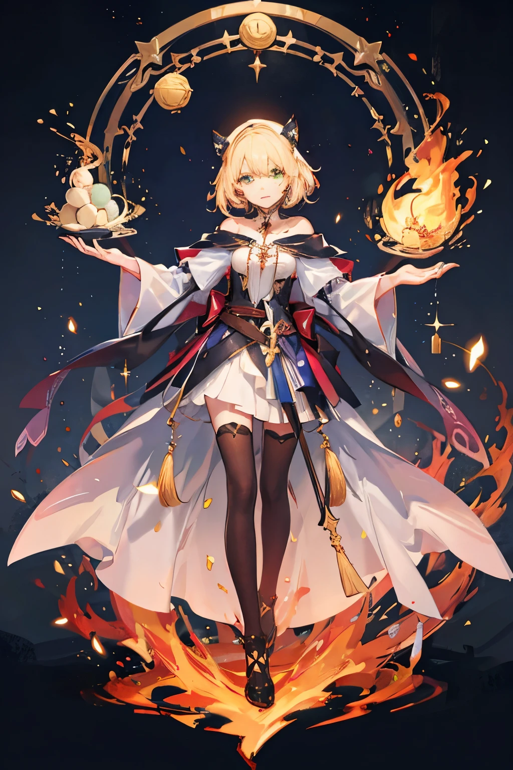 realistic pictures,  girl, blonde big hair, holding a green ball in hand, spell casting mage, chanting a spell of illumination, cast a spell難解な魔道士, 強力なcast a spell, with powers of black magic, cast a spell, 保護cast a spell, Wiccan, magic, magic magic, Sacred Flame Spell, black magic spells, black and. magicの力