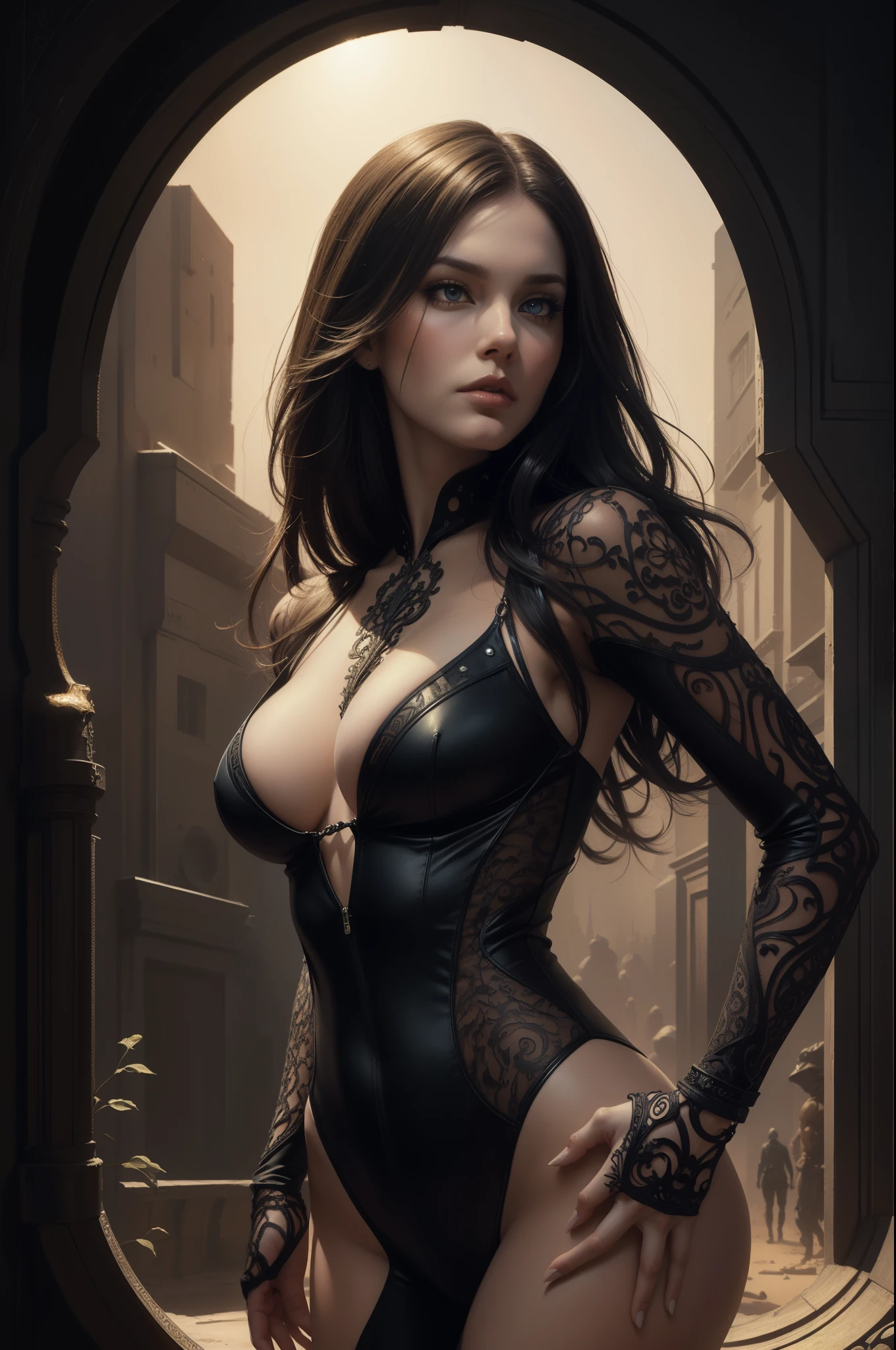 Alison Tyler by Kuang Hong and Julie Bell, gothic futurism, a human colony on Mars faces challenges , hyper detailed, professional poster art, bold lines, award winning, trending on ArtStation , (intricate details, masterpiece, best quality:1.4), looking at viewer, dynamic pose in the style of nicola samori 