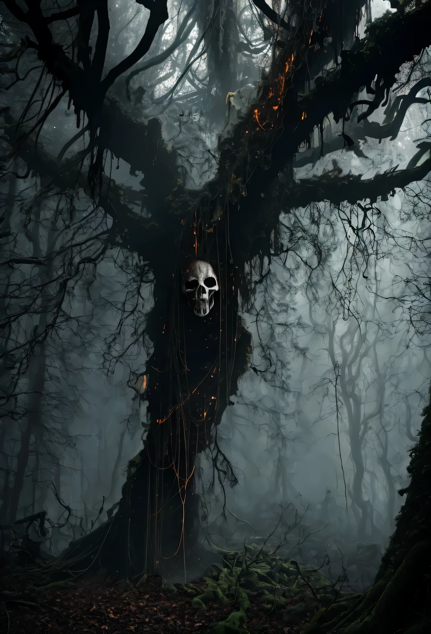 An image that portrays macabre and violent deaths. Scenes of torture, mutilation and carnage make up this chilling composition. Blood spurts profusely, bodies are dismembered, and expressions of pain and terror are vivid. The environment is full of grotesque elements and an atmosphere of absolute dread. This image is a sinister journey through the deepest horrors of mortality.