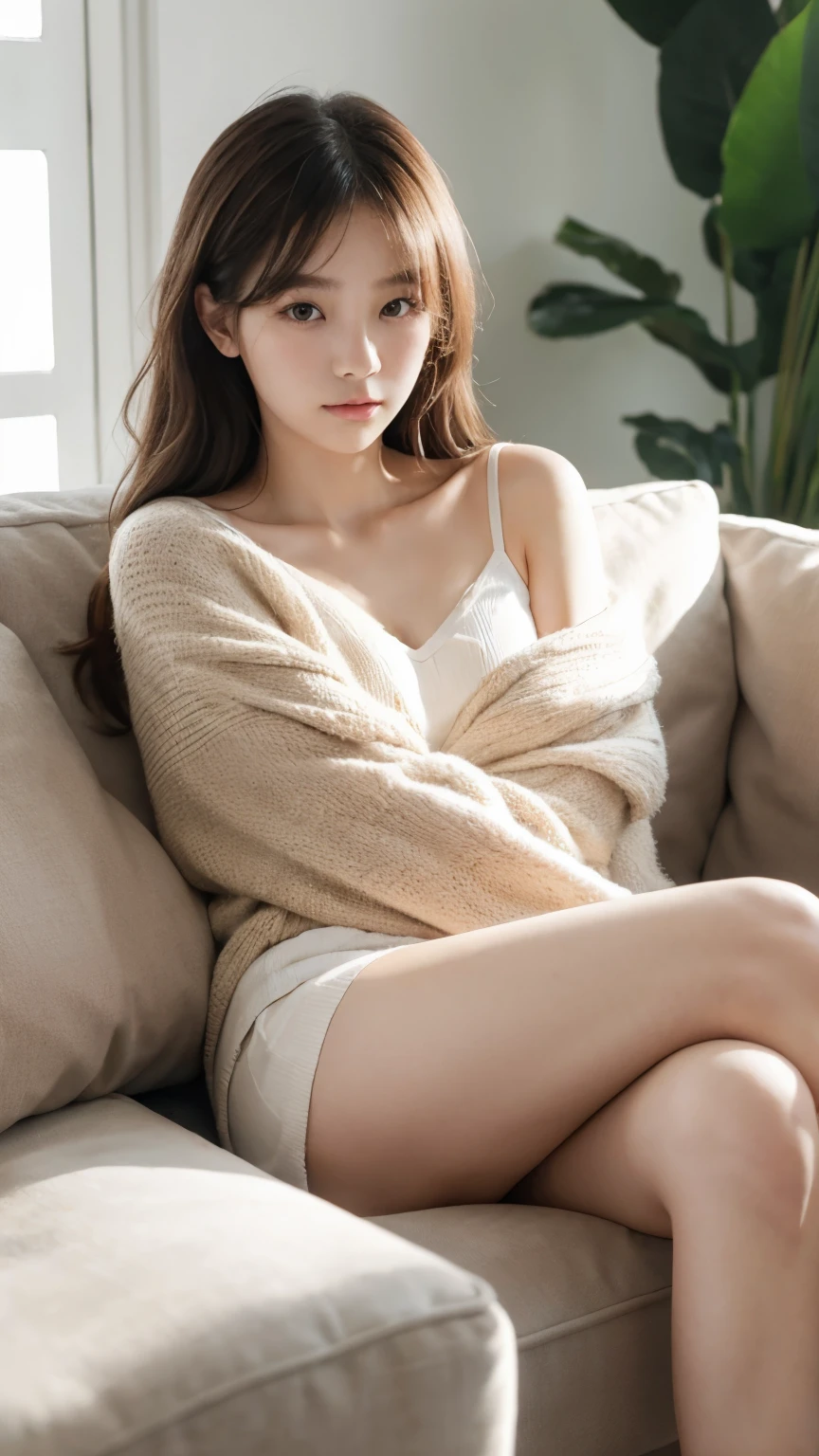 woman masturbating、Bare crotch、Crouching、Super detailed、Particles of light:0.5、Beautiful Eyes、Natural Texture、Off the shoulder、sexual temptation、Put your hands on your pants and pull them down