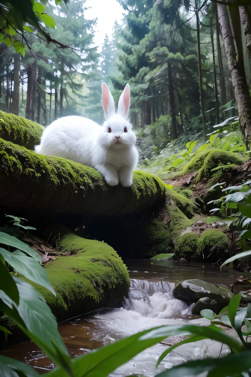 Cartoon version of the story dense forest，White little rabbit，careful，Look for food