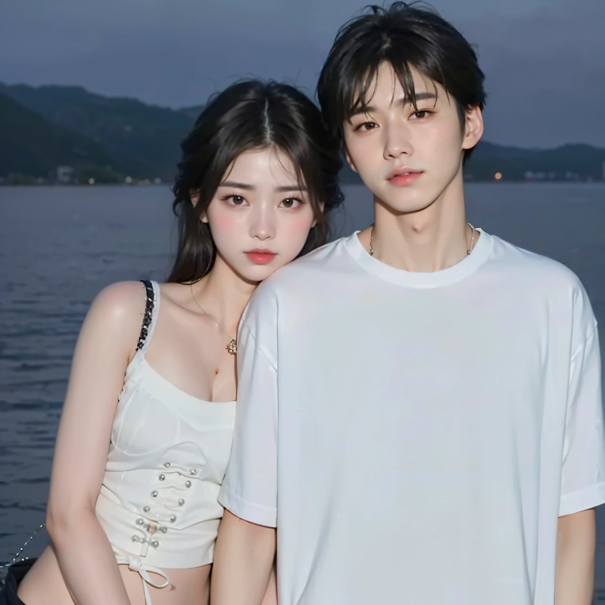there are two asians standing next to each other near the water, cai xukun, kim doyoung, pareja adorable, yanjun chengt, pose de pareja, jia, por Ni Tian, por Ye Xin, sha xi, inspirado en Bian Shoumin, ruan jia hermosa!, ulzzang, Jinyoung Shin, zmonzheng, xisionwu