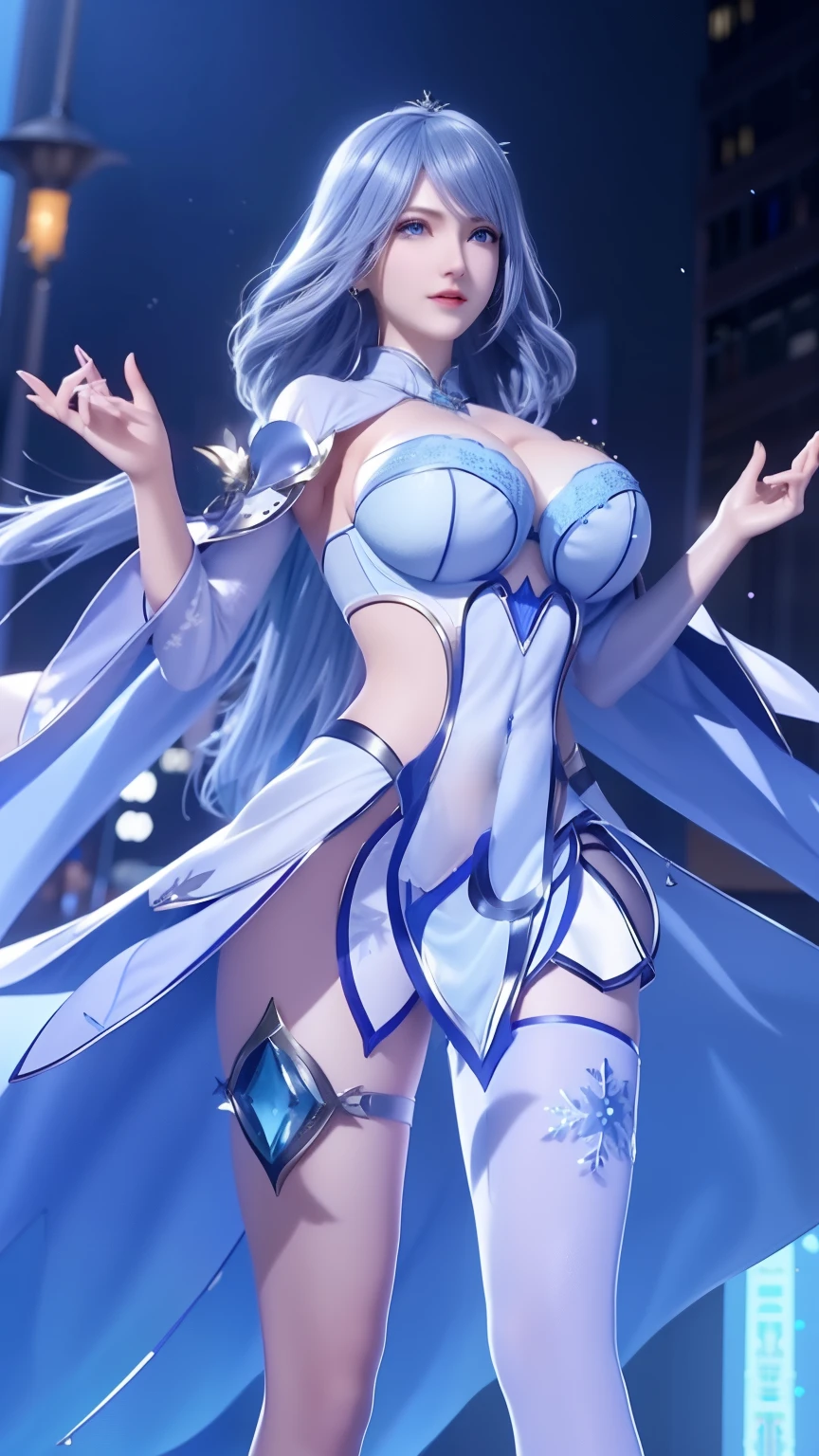 1 girl,aldult, cityscape, night,looking at the audience, blue eyes,short skirt,Medium-long gray hair, blue hair,cape, white pantyhose,snowflake, flowery, jewelry, gem,shining, thigh strap,huge 、huge breasts,4K screen,Dance,exposing her breasts、breasts on display,huge胸部,huge乳房,Show breasts,Show breasts,exposing her chest,,exposing her breasts、breasts on display,huge胸部,huge乳房,Show breasts,Show breasts,exposing her chest,,exposing her breasts、breasts on display,huge胸部,huge乳房,Show breasts,Show breasts,exposing her chest,,exposing her breasts、breasts on display,huge胸部,huge乳房,Show breasts,Show breasts,exposing her chest,