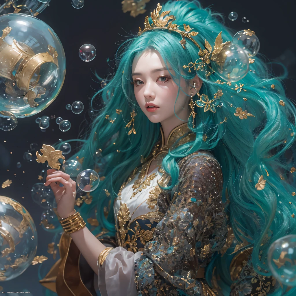 blue，blue，enamel，agate，A flesh-colored world，Blood Blue Maiden 32k（masterpiece，HD，Aoyama Pond，超HD，32k）长长的飘逸亮blue头发，blood pool，Ziddink， a color，grumpy （After greeting）， （Linen scarf）， fighting stance， looking at the ground， long white hair， 漂浮的亮blue， Fire cloud gold headdress， Chinese long-sleeved gold silk burgundy garment， （Abstract metaverse splash：1.2）， White background，Peony flower vitality protector（realistically：1.4），bright purple hair，Smoke on the road，The background is very pure， high resolution， detail， RAW photos， Sharp Re， Nikon D850 film photo by Jefferies Lee 4 Kodak Portra 400 camera F1.6 guns, colorful, Ultra-realistic and vivid textures, dramatic lighting, Unreal Engine Art Station Trend, Sinest 800，一个有着长长的飘逸亮blue头发的女孩，huge colorful bubbles