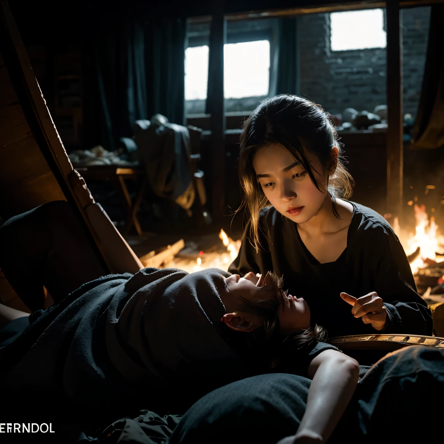 in a small country house, a man dying with a spear stuck in his body, with him crying by your side.