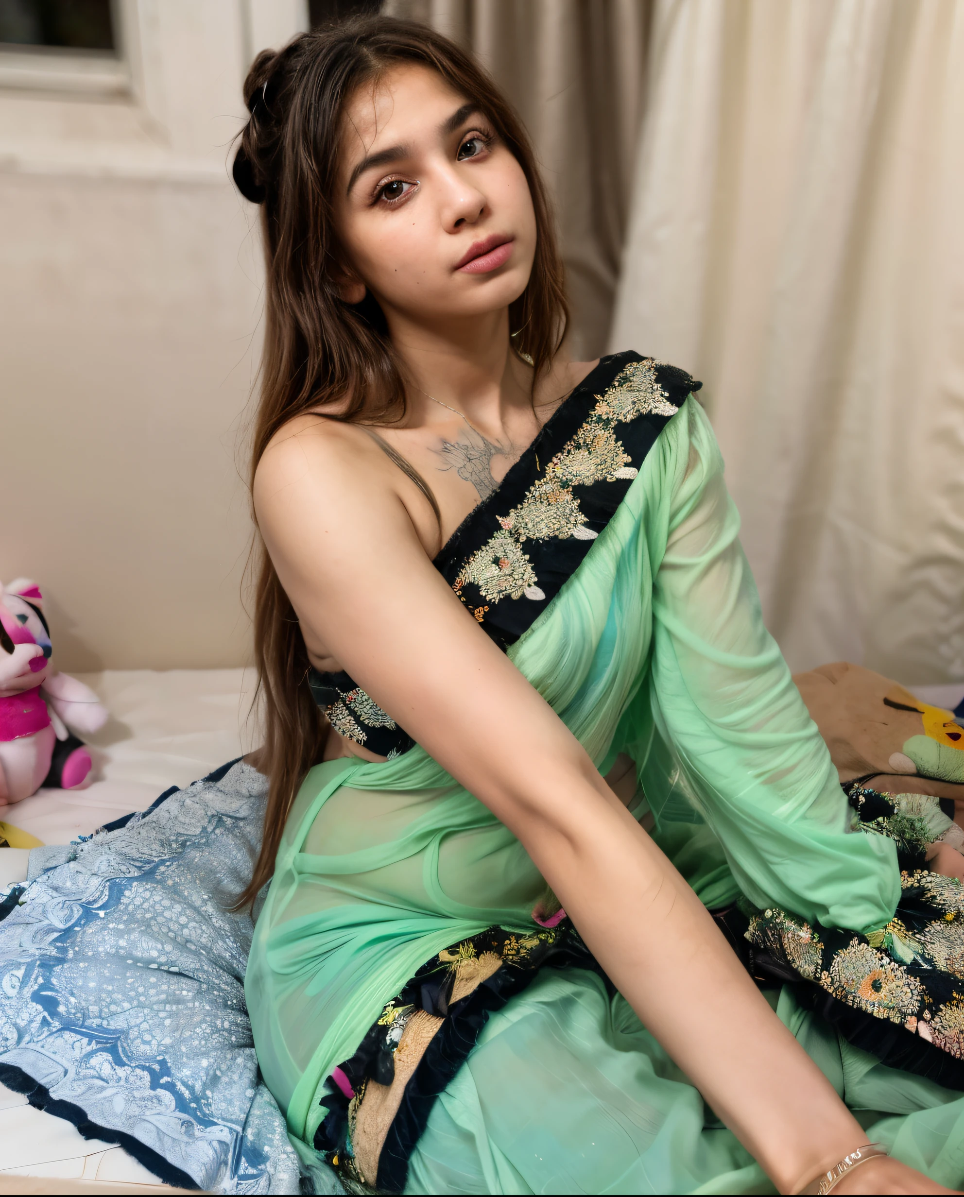 NSFW, sfw ng_deepnegative_v1_75t, ((Masterpiece)), ((ultra-high resolution)), Pakistani girl, chubby figure,skinny waist and thick hips, long straight hair,fair skin, traditional look,
