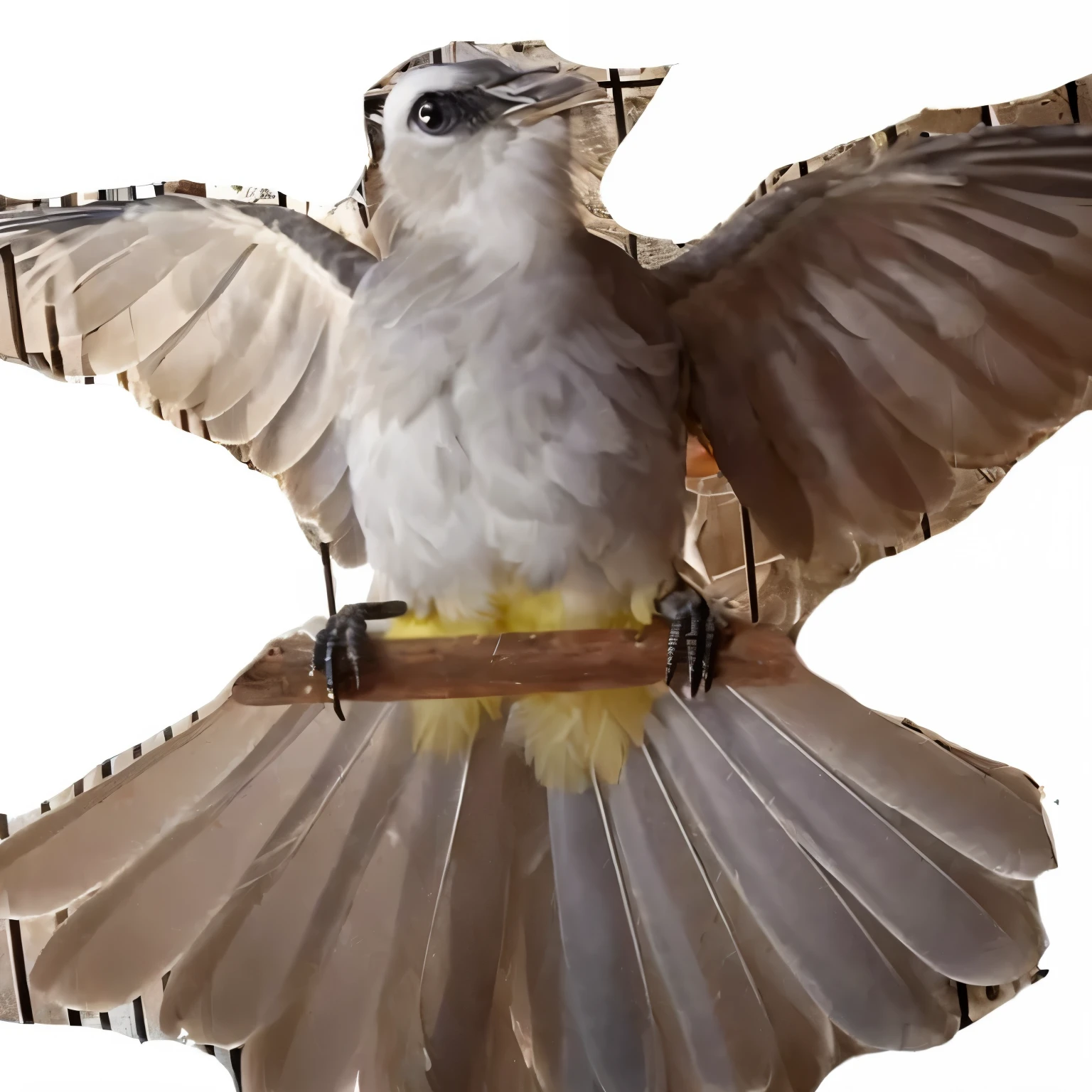 there is a bird that is sitting on a perch with its wings spread, ophanim has bird wings, huge feathery wings, beautiful opened wings, feathery wings, exquisite and handsome wings, with real wings, frontal pose, with large wings, wings spreading, his arms spread. ready to fly, bird wings, wings spread, feathered wings, outstretched wings