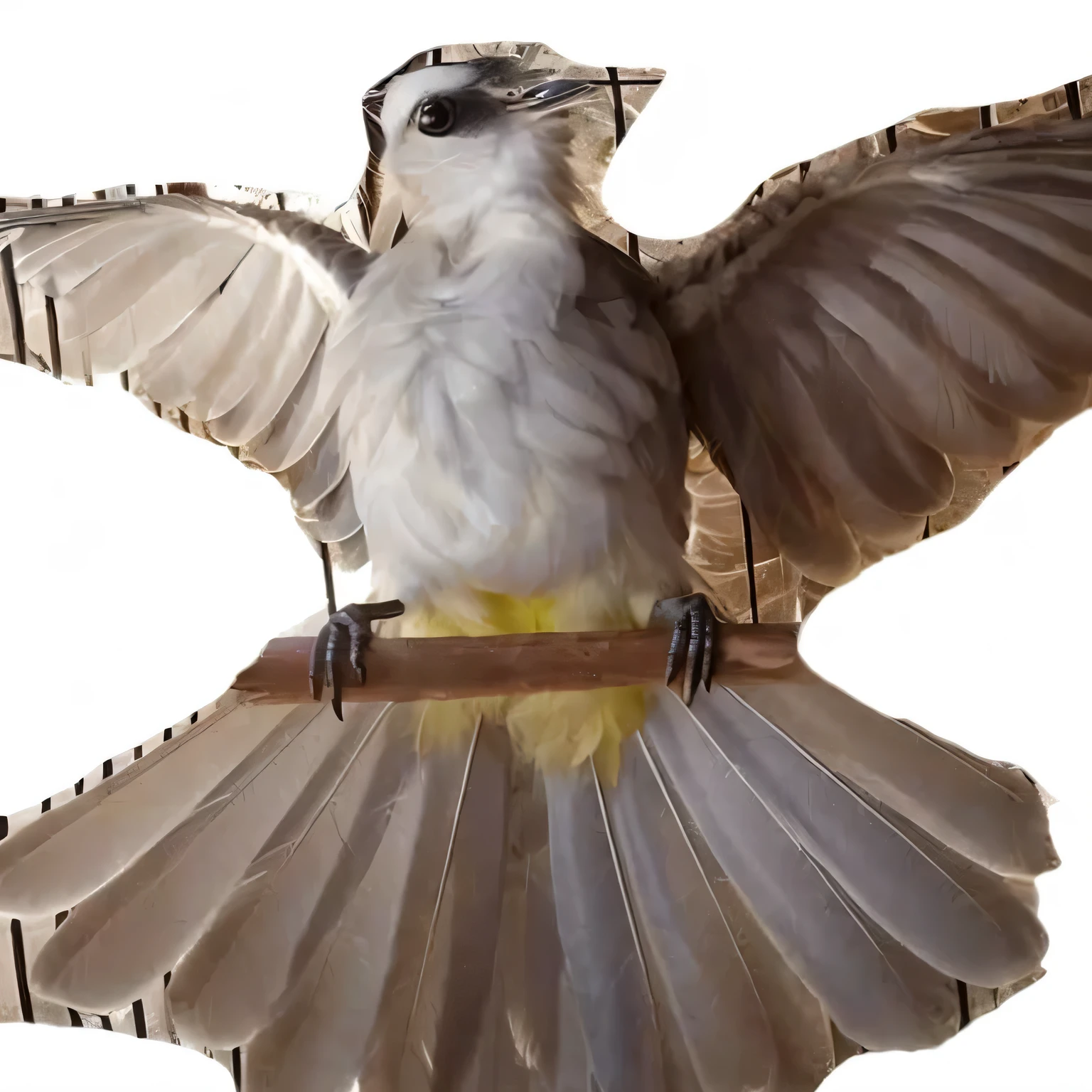 there is a bird that is sitting on a perch with its wings spread, ophanim has bird wings, huge feathery wings, beautiful opened wings, feathery wings, exquisite and handsome wings, with real wings, frontal pose, with large wings, wings spreading, his arms spread. ready to fly, bird wings, wings spread, feathered wings, outstretched wings