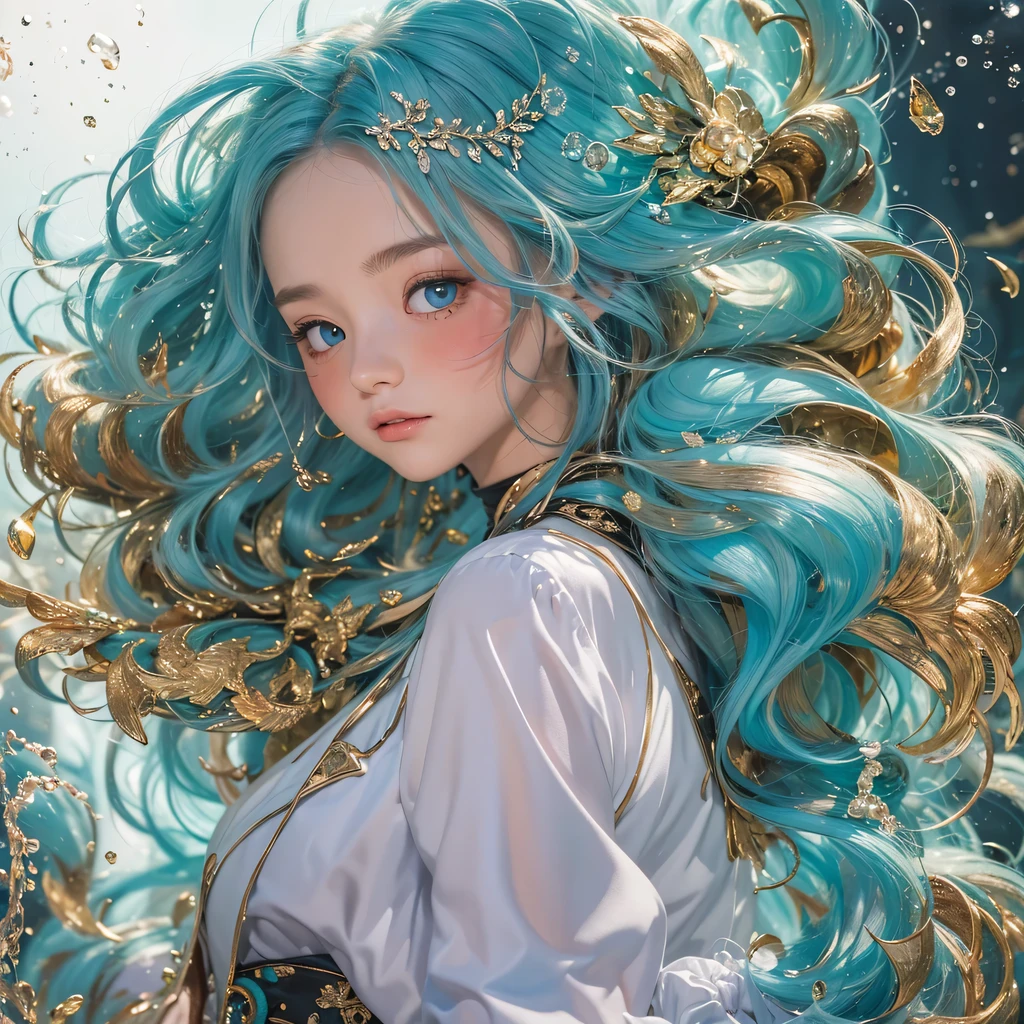red blue colors,enamel,agate,A flesh-colored world,Blood Blue Maiden 32k(masterpiece,HD,Aoyama Pond,超HD,32k)long flowing bright blue hair,blood pool,Ziddink, a color,grumpy (After greeting), (Linen scarf), fighting stance, looking at the ground, long white hair, Floating bright blue, Fire cloud gold headdress, Chinese long-sleeved gold silk burgundy garment, (Abstract metaverse splash:1.2), White background,Peony flower vitality protector(realistically:1.4),bright purple hair,Smoke on the road,The background is very pure, high resolution, detail, RAW photos, Sharp Re, Nikon D850 film photo by Jefferies Lee 4 Kodak Portra 400 camera F1.6 guns, colorful, Ultra-realistic and vivid textures, dramatic lighting, Unreal Engine Art Station Trend, Sinest 800,一个有着long flowing bright blue hair的女孩,huge colorful bubbles