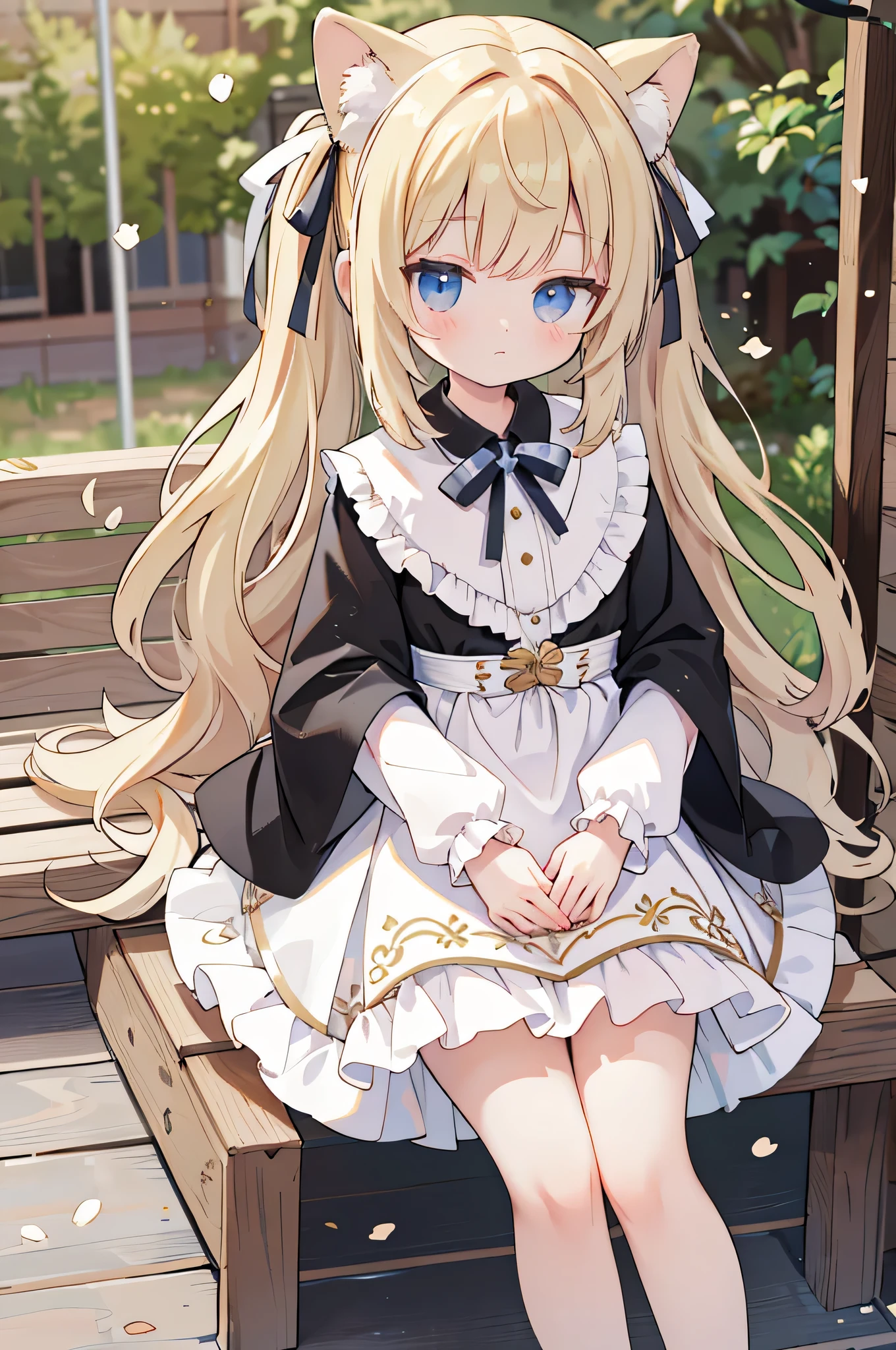 full body illustration, standing pose, a girl, Show it from head to waist, a girl standing, long and wavy hair, a side braid, white bow on hair, Poker face, lifeless eyes, sigh, Tie a big white ribbon on your head, 双马尾辫害羞的女孩and鸭子坐在一起.

Picture quality: (best quality, 4K, 8k, high resolution, masterpiece:1.2), Super detailed, (actual, photoactual, photo-actual:1.37), human development report, ultra high definition, 演播室light, Ultra-fine painting, sharp focus, bright colors, Bokeh.

Art style: portrait, Japanese cartoons.

tone: light brown.

light: 上方柔and的自然光.

notes: Please make sure to include the required tags for image quality, Art style, tone, and lighting. Feel free to adjust the intensity of your labels () and []. return, remember to follow the tag quantity and word count limitations.