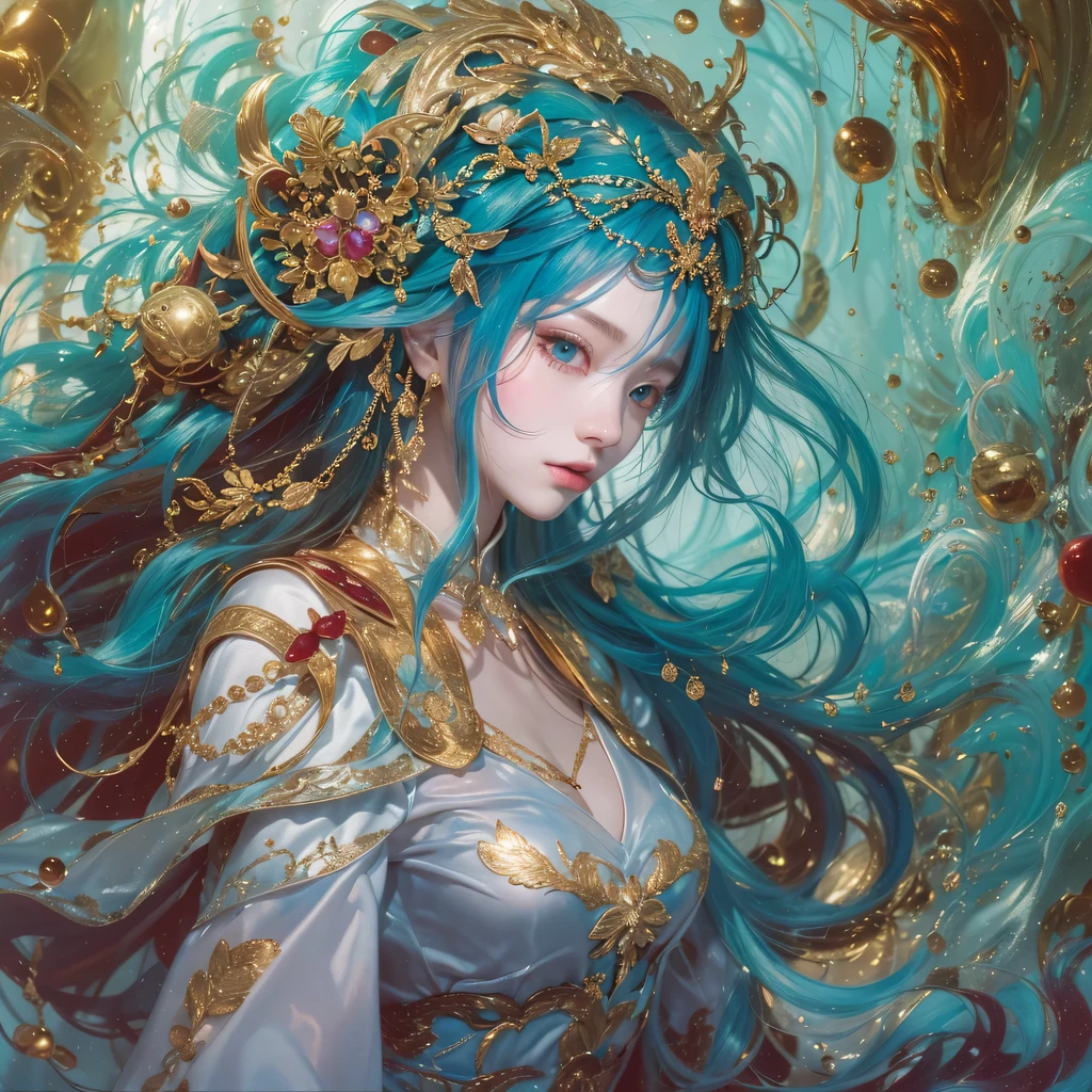 red blue colors,enamel,agate,A flesh-colored world,Blood Blue Maiden 32k(masterpiece,HD,Aoyama Pond,超HD,32k)long flowing bright blue hair,blood pool,Ziddink, a color,grumpy (After greeting), (Linen scarf), fighting stance, looking at the ground, long white hair, Floating bright blue, Fire cloud gold headdress, Chinese long-sleeved gold silk burgundy garment, (Abstract metaverse splash:1.2), White background,Peony flower vitality protector(realistically:1.4),bright purple hair,Smoke on the road,The background is very pure, high resolution, detail, RAW photos, Sharp Re, Nikon D850 film photo by Jefferies Lee 4 Kodak Portra 400 camera F1.6 guns, colorful, Ultra-realistic and vivid textures, dramatic lighting, Unreal Engine Art Station Trend, Sinest 800,一个有着long flowing bright blue hair的女孩,huge colorful bubbles