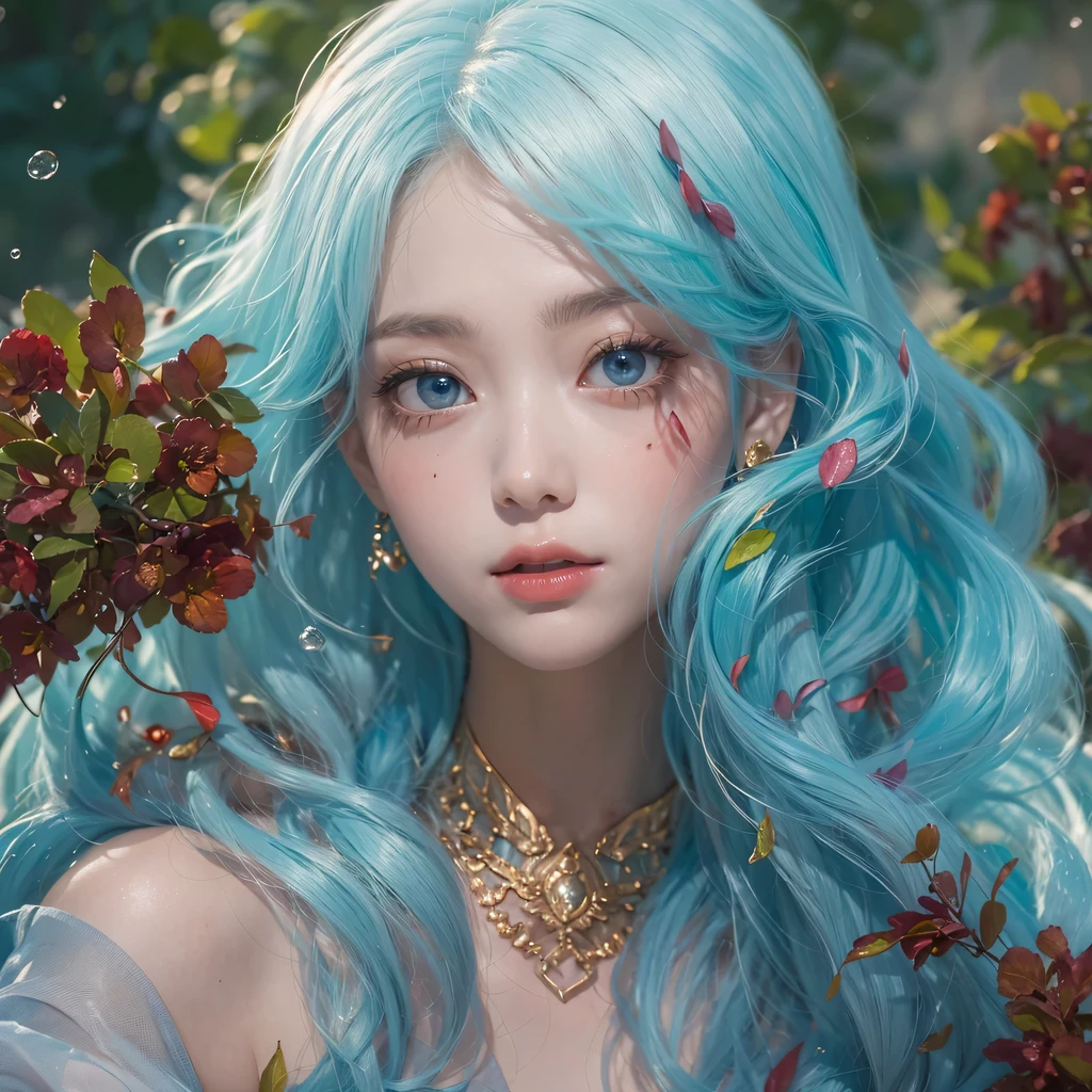 red blue colors,enamel,agate,A flesh-colored world,Blood Blue Maiden 32k(masterpiece,HD,Aoyama Pond,超HD,32k)long flowing bright blue hair,blood pool,Ziddink, a color,grumpy (After greeting), (Linen scarf), fighting stance, looking at the ground, long white hair, Floating bright blue, Fire cloud gold headdress, Chinese long-sleeved gold silk burgundy garment, (Abstract metaverse splash:1.2), White background,Peony flower vitality protector(realistically:1.4),bright purple hair,Smoke on the road,The background is very pure, high resolution, detail, RAW photos, Sharp Re, Nikon D850 film photo by Jefferies Lee 4 Kodak Portra 400 camera F1.6 guns, colorful, Ultra-realistic and vivid textures, dramatic lighting, Unreal Engine Art Station Trend, Sinest 800,一个有着long flowing bright blue hair的女孩,huge colorful bubbles