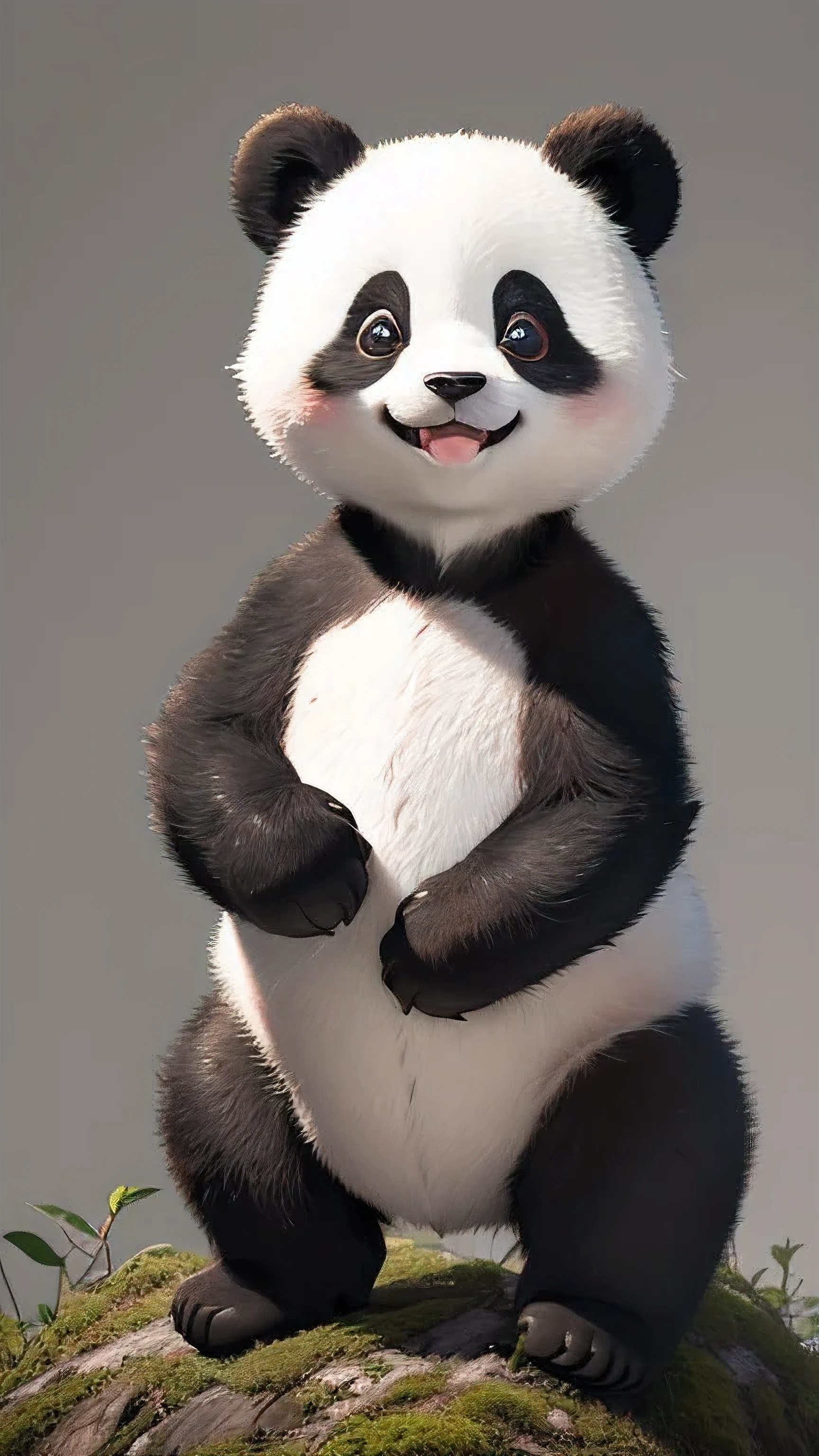 ((The kids `s panda)), ((in the forest)), masterpiece, highest quality, 8K, High resolution, photograph, film grain, chromatic aberration, HDR, dynamic lighting,((Front view)), ((positive)), shining background, (gray background:1.4), most detailed, very detailed, Super detailed, finely, (big pupil, realistic student:0.8), cute panda, A smiling fox, ((in the forest)), Laughing Panda, So cute, ((look forward)), ((whole body)), Little Panda, The kids `s, panda in the forest, ((The background is a forest)), get down on all fours, One