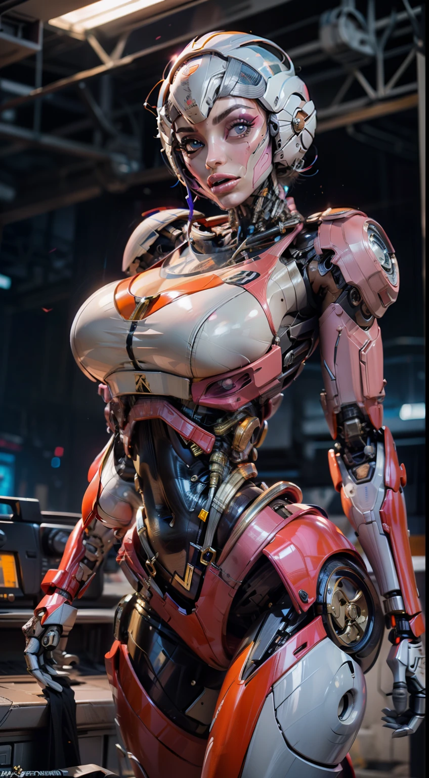 (Arcee), Arafed Mujer con un traje futurista posando para una foto, en armadura futurista blanca, girl in mecha cyber armor, Renderizado del motor irreal + una diosa, Armadura cyborg de porcelana, Armadura blanca brillante, (pink and white aesthetic), (gigantic breasts), slim waist, cybernetic abs, cuerpo cyborg ginoide, Hermosa y atractiva cyborg femenina, Diferentes cibertrajes, Hermosa cyborg hembra, Hermosa chica blanca cyborg, Con armadura futurista, Perfecto cyborg hembra