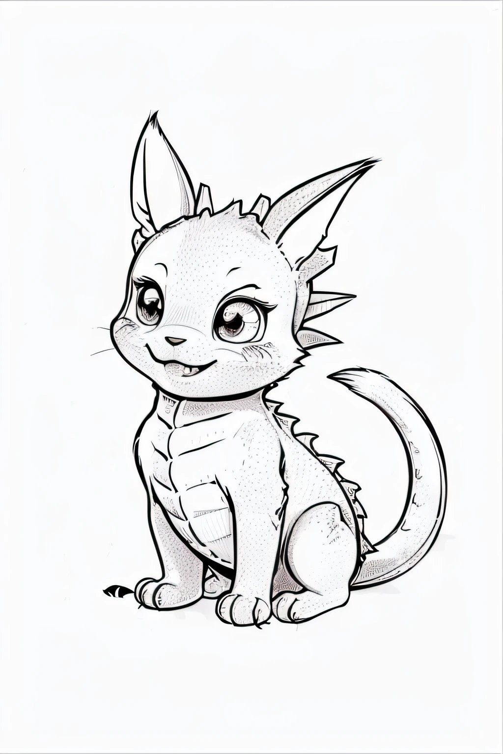 kawaii dragon drawing, adorable design, children's coloring book, lively and cute, (((( White background )))), joyful expressions, detailed illustration, cartoonish baby dragon, high-quality image, crisp lines, RAW format