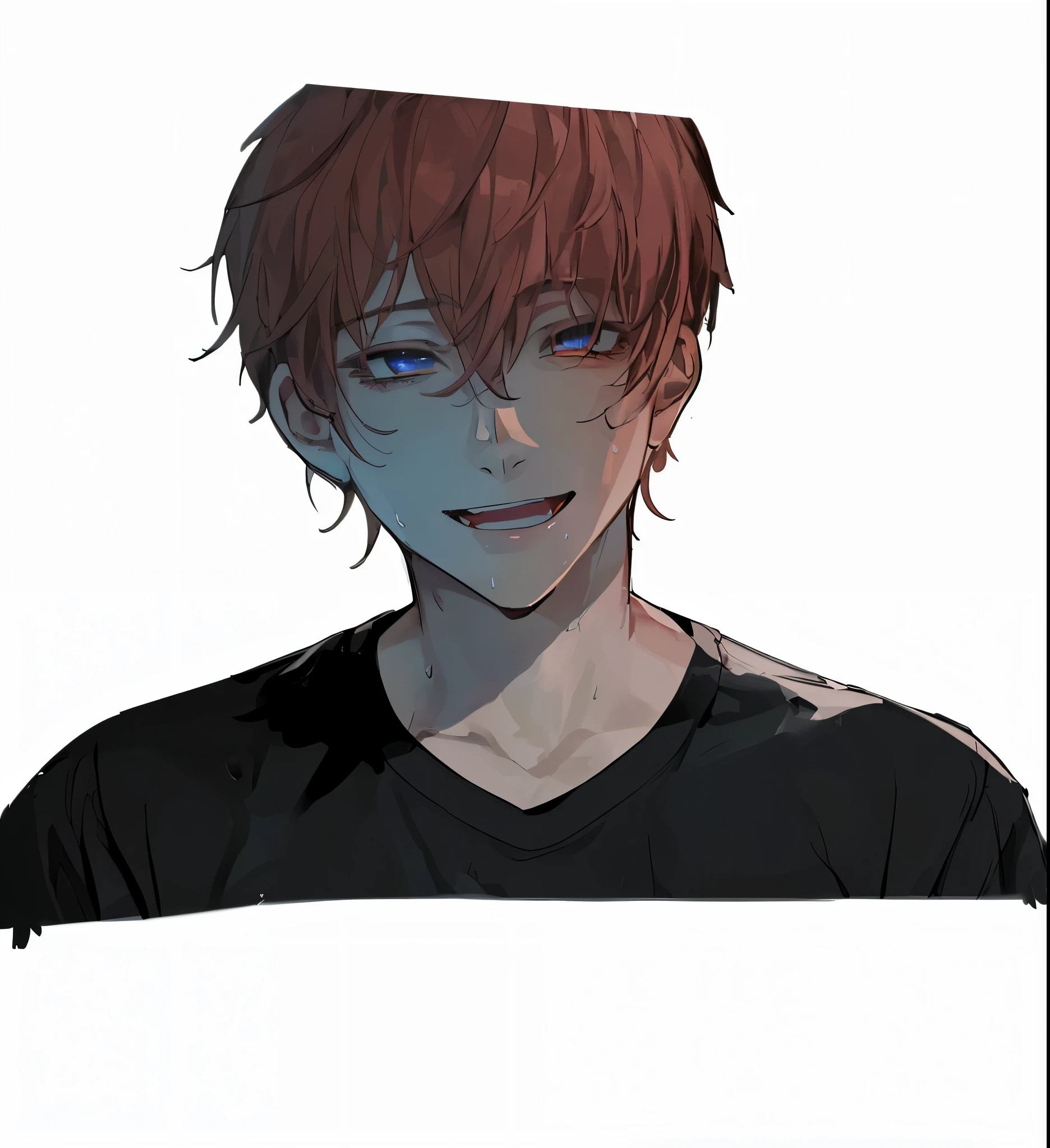 good looking {{masterpiece}} {{highest quality}} {Super detailed}} male {{1 maleの子}} {maleの子}{young male}} male性の焦点 {{excited face}} sweaty, Beautiful enchanting smile, fine eyes, male sparkling eyes, short, Detailed brown hair, [messy hair]. naked, Upper body