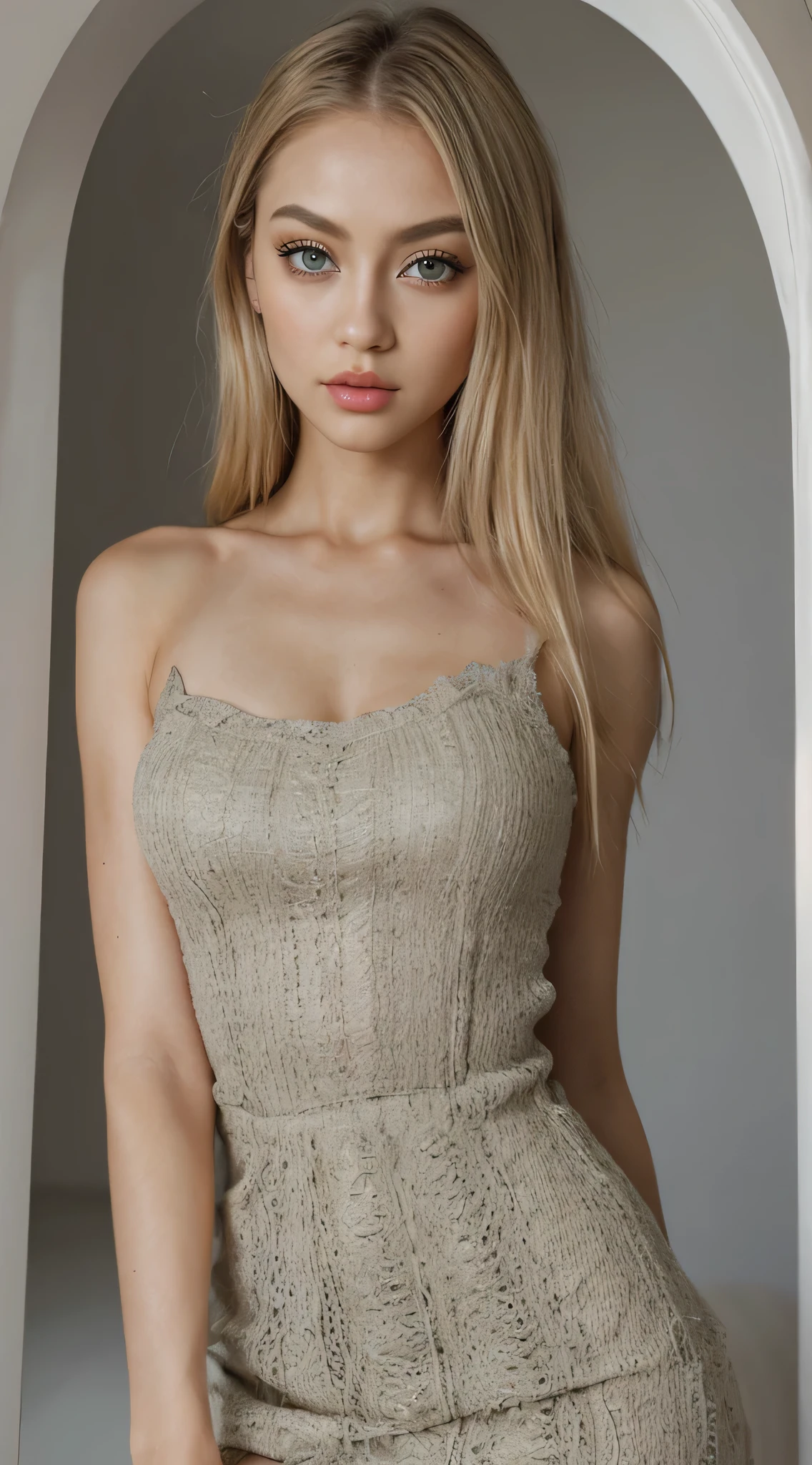 realistic,girl,Warm lights,173cm higth,It looks rainy outside the window, she looks like japaneese and african ,almond-shaped eyes, full lips, big eyes, full lips, almond-shaped eyes, full lips, prominent sexy cheekbones, slim waist, fit body, wearing casual dress, wavy long blonde hair, long blonde cut hair, symmetrical green eyes, symmetrical face, photorealistic (RAW photo: 1.2), top quality, beautiful detailed girl photo(UHD, retina, masterpiece, accurate, anatomically correct, textured skin, super detail, high details, high quality, best quality, high res, 1080P, HD, 4K, 8k, 16k), (beautiful detailed eyes, beautiful detailed lips, extremely detailed eyes and face), studio lighting, physically-based rendering, vivid colors,Best Quality, masutepiece, beautiful mature women、Beautiful face、Strong-minded woman、Office Suitrown haired、green-eyed、Longhaire、Undersized eyeull body like,Professional LightingPhotography of a stunning girl, she looks like japaneese and african ,almond-shaped eyes, full lips, big eyes, full lips,