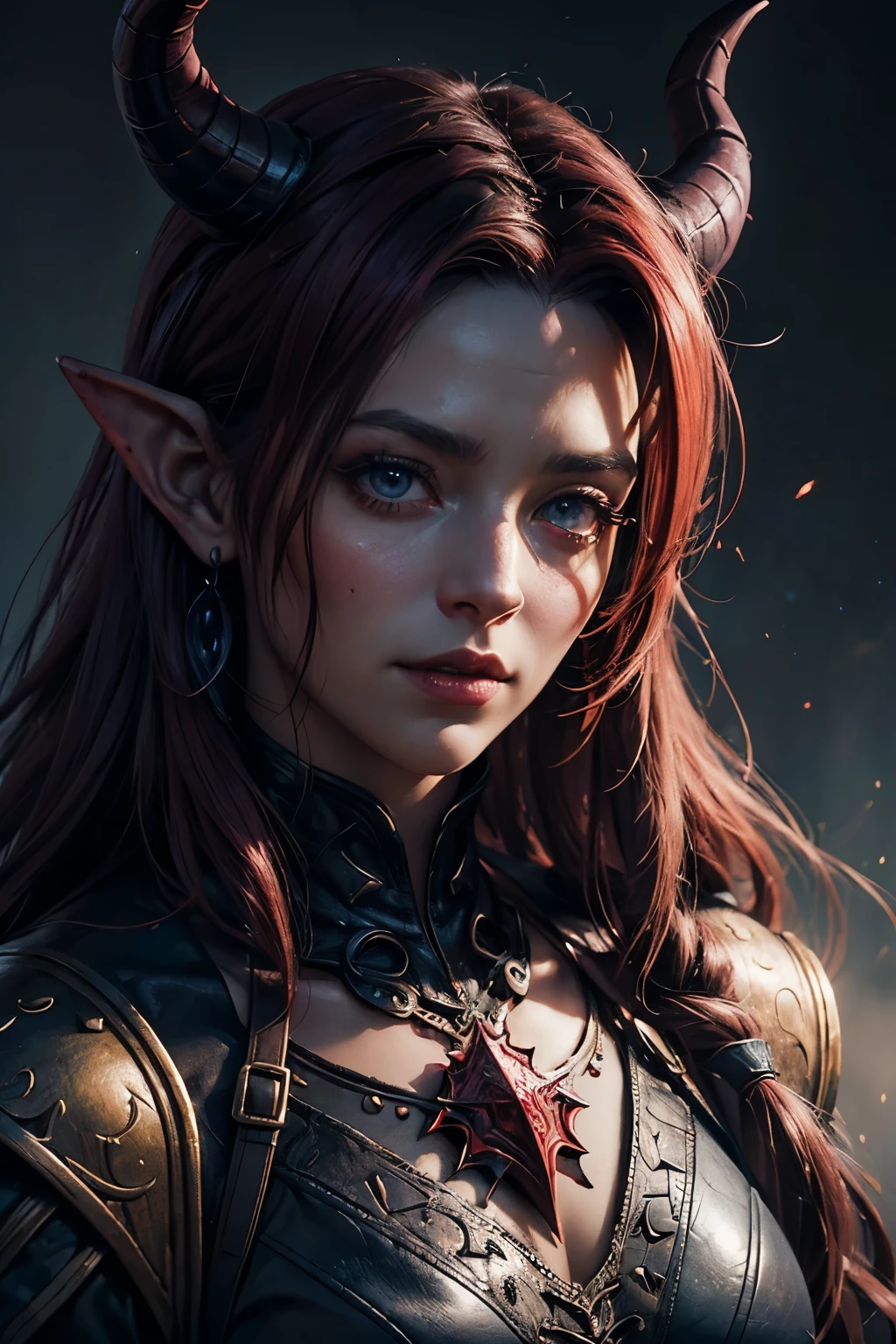 32K Ultra HD, denoising of strength:1.45, Abstraction, Oil, Sketch, (masterpiece:1.3),(Top image quality,top-quality),Detailed details,vvi\(artstyle\), vvi\(face\),vvi\(eyeasterpiece)), ((ultra-detailed)), best shadows, best lighting, best quality, cinematic shot, ((((Karlach)))) a woman tiefling with horns on her head and red skin:1.3, unreal engine character art, (((tiefling))), Devil, portrait of a female druid, attractive tiefling druid, ((baldur's gate character portrait)), elven character with smirk, fantasy character portrait, shapes, lines, abstract vector art, minimal , Cubism, Brush, Palette, Easel, Pigment, Stroke, Composition, Mixed media, Texture, Contrast, Depth, Creativity, Imagination, Ceramic, Cerulean, Vermilion, Impasto, Glaze, Grayscale, Fauvism, Renaissance,, fractal art:1.35, side lighting, sparkle, god rays, ray tracing,
