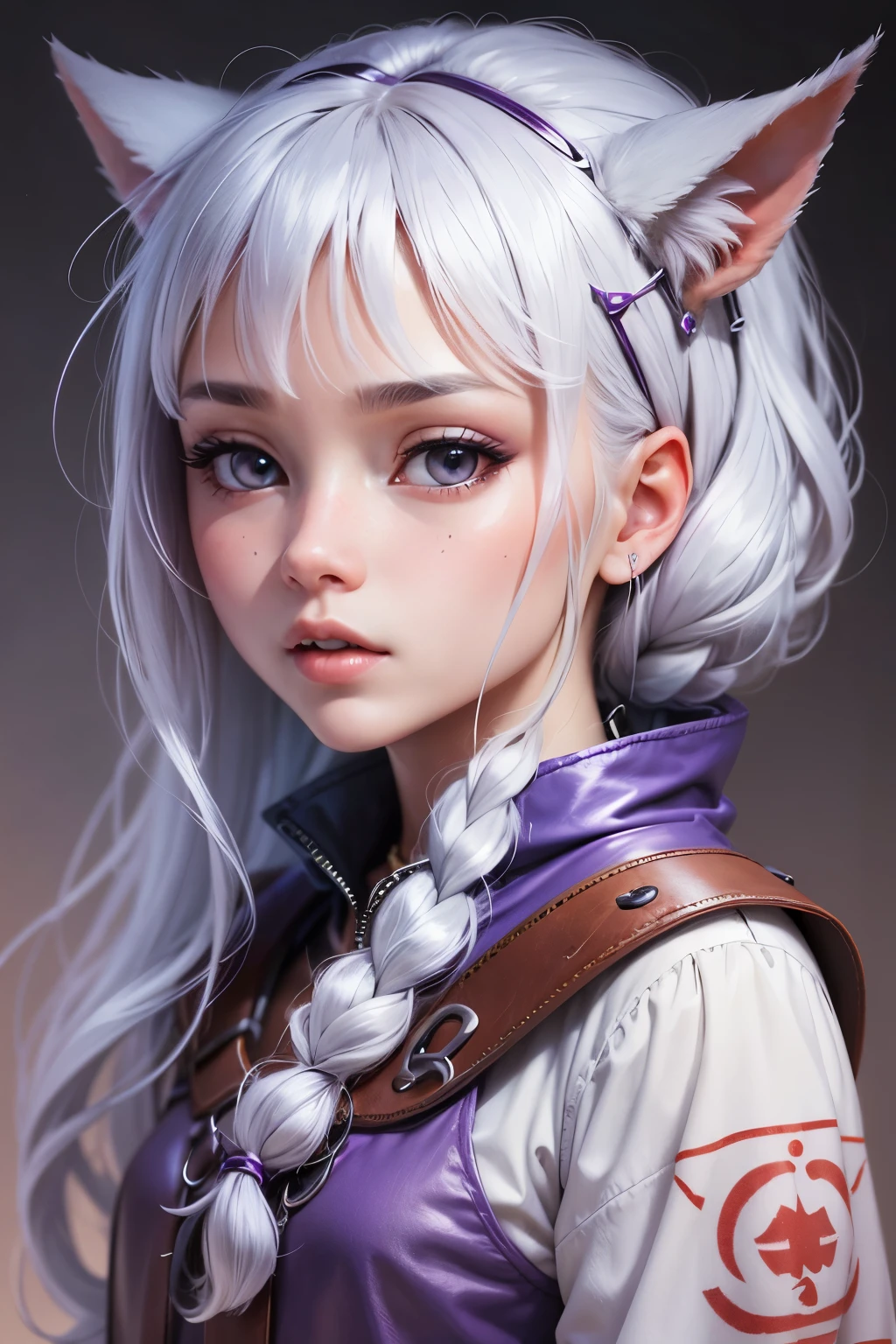 Unicorn anthropomorphic female high detail white hair purple pupils