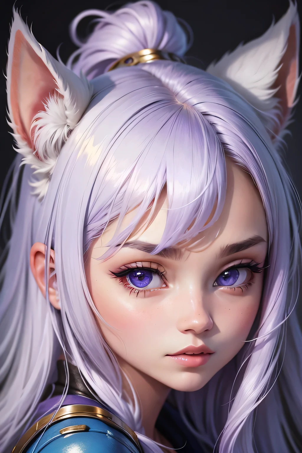 Unicorn anthropomorphic female high detail white hair purple pupils